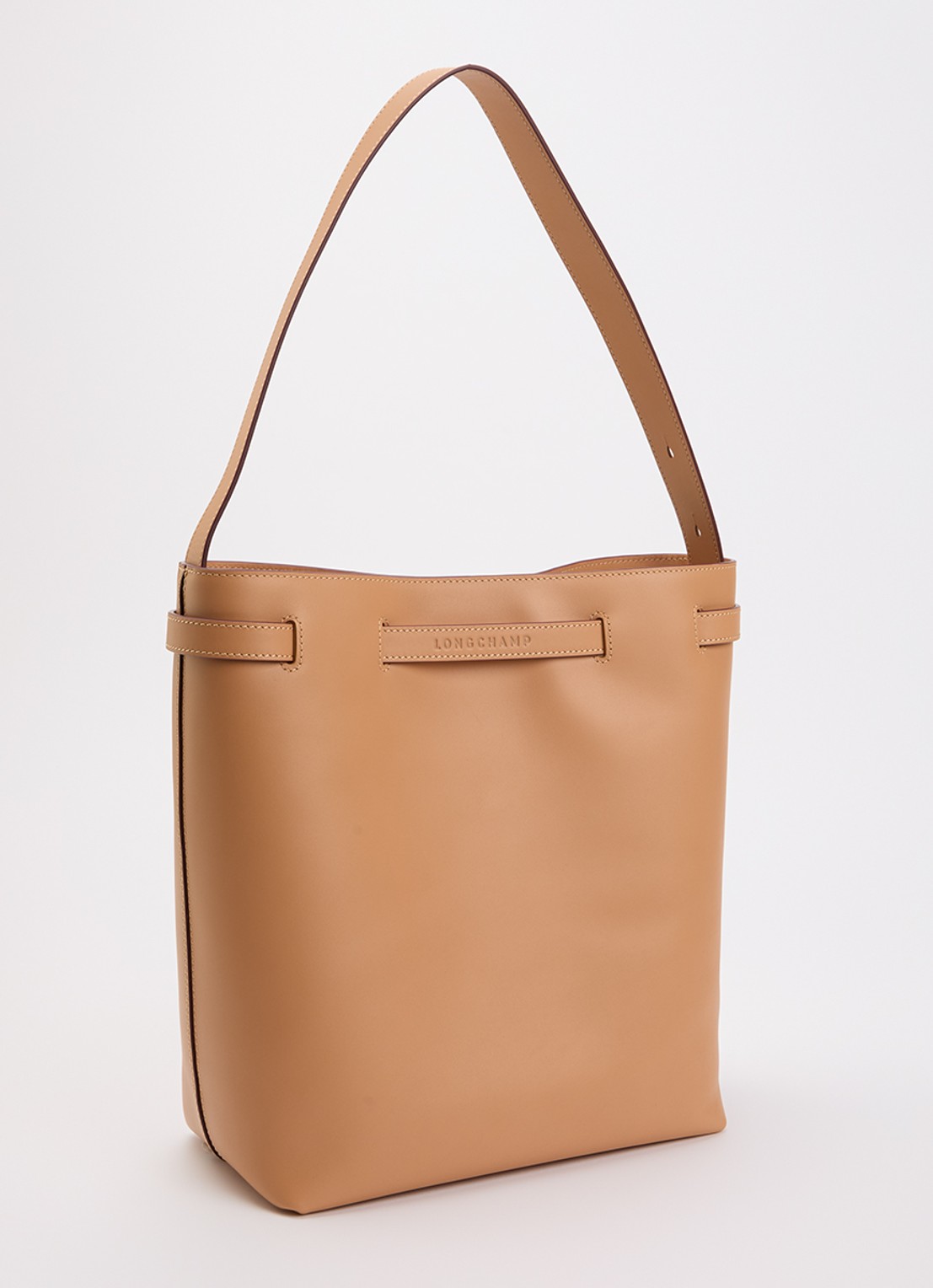 Longchamp Le Smart schoudertas L van kalfsleer met verstelbare schouderriem - achterkant 2 camel