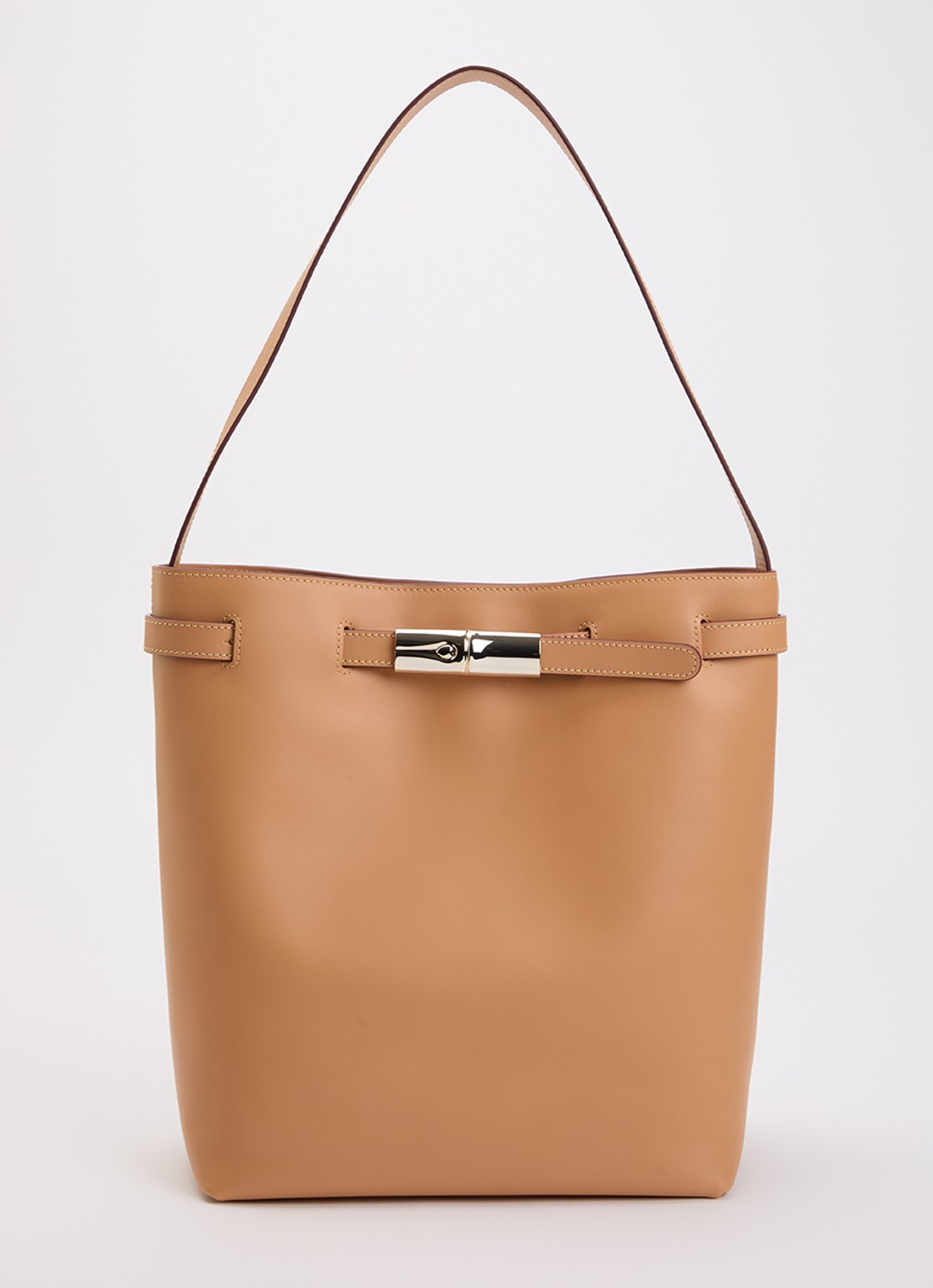Longchamp Le Smart schoudertas L van kalfsleer met verstelbare schouderriem - voorkant camel