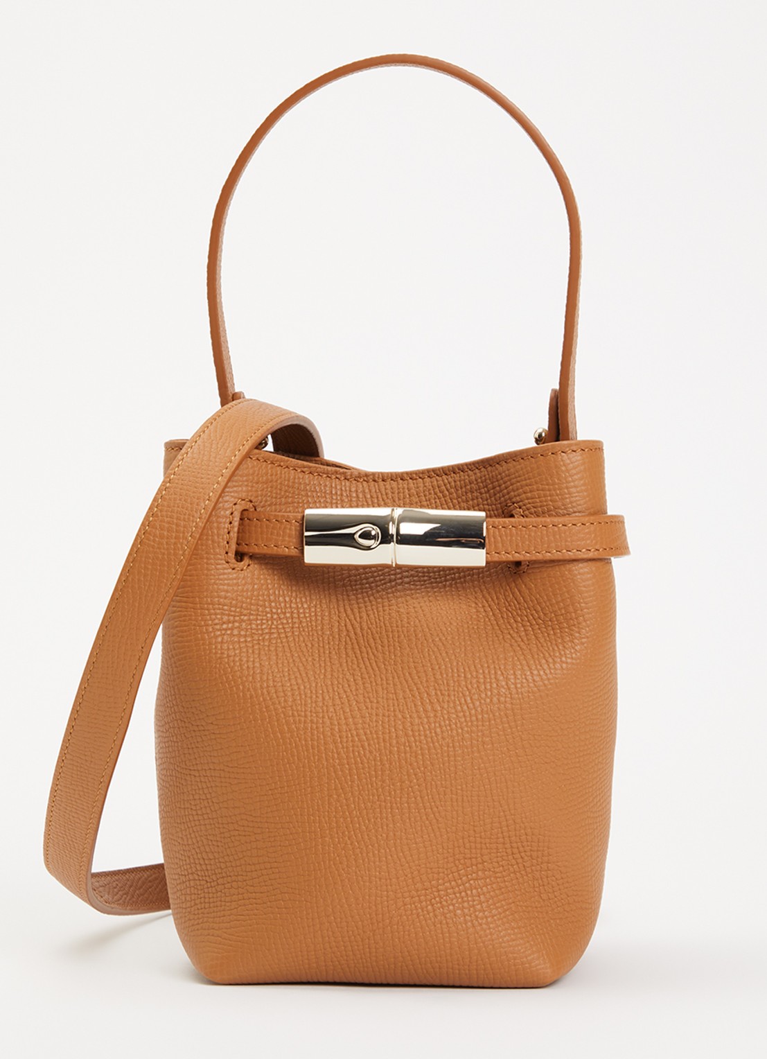 Longchamp Le Smart schoudertas XS van leer met afneembare schouderriem  - voorkant camel