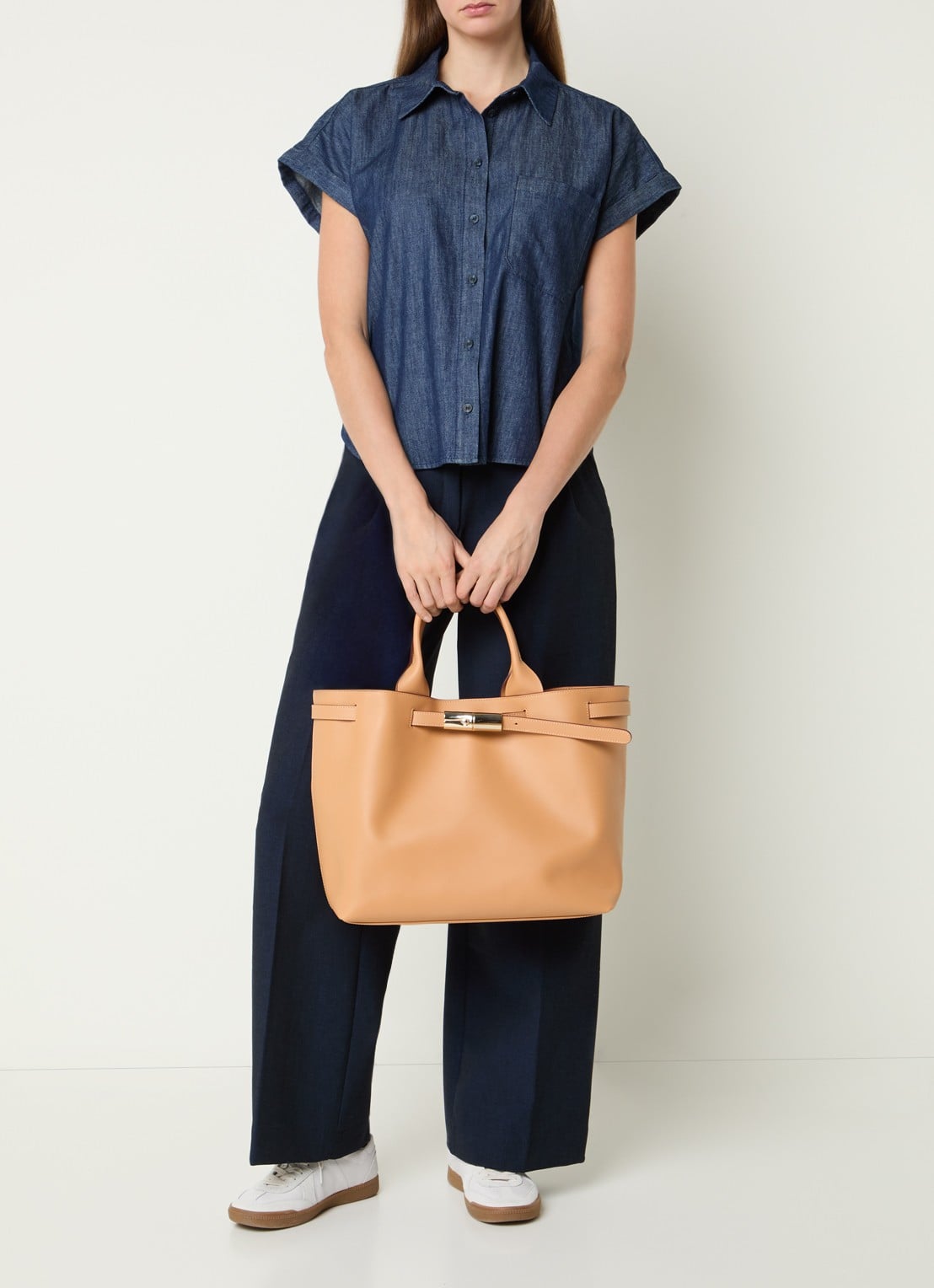 Longchamp Le Smart shopper L van kalfsleer - voorkant 3 camel
