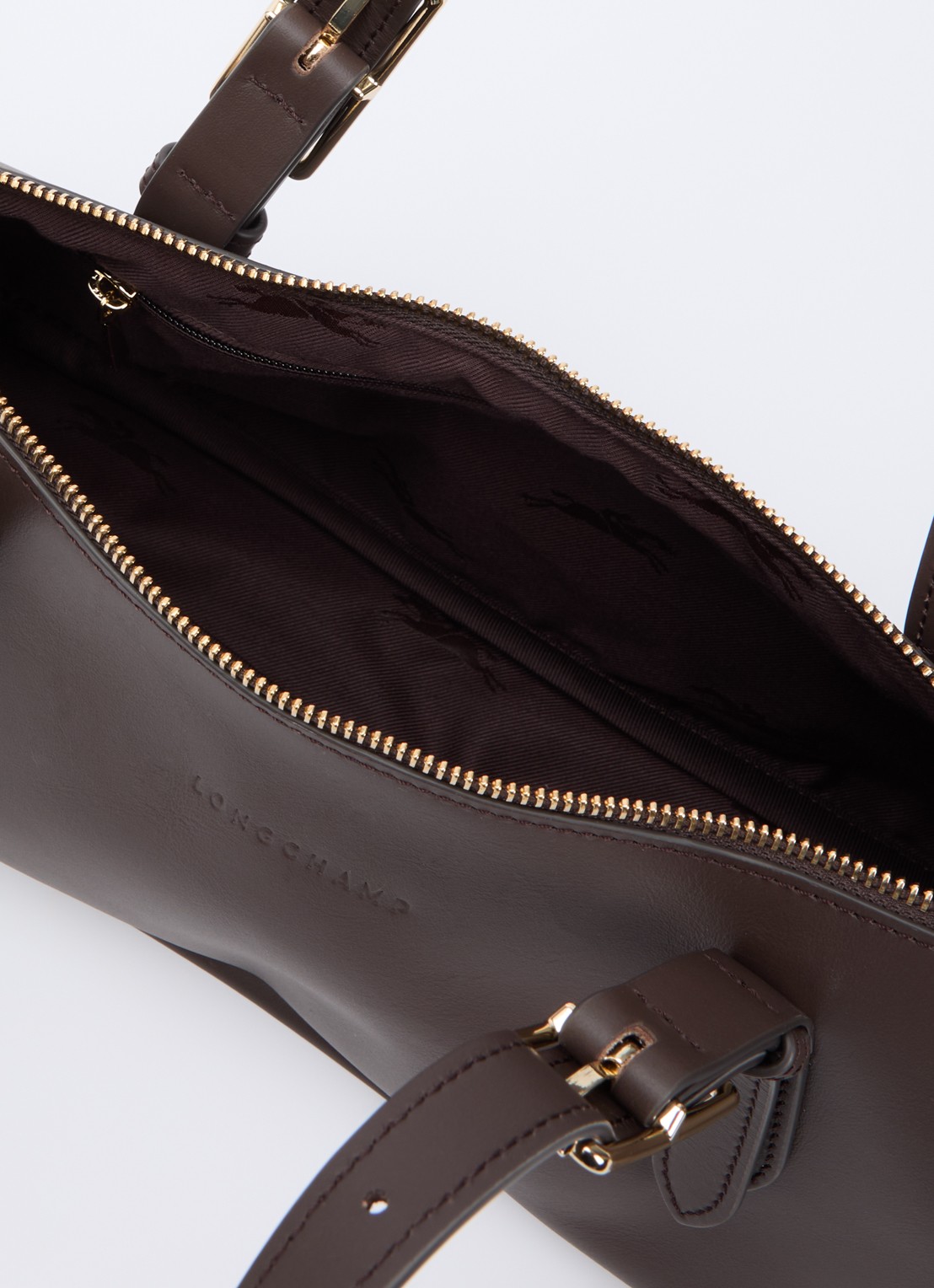 Longchamp Looong schoudertas L van leer - detail 3 donkerbruin