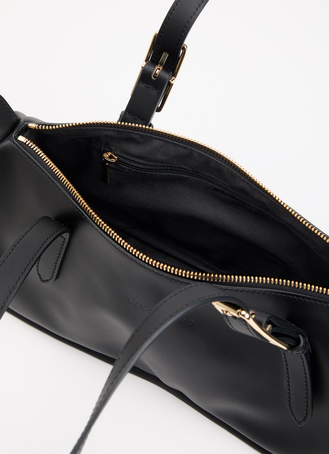 Longchamp Looong schoudertas L van leer - detail 3 zwart