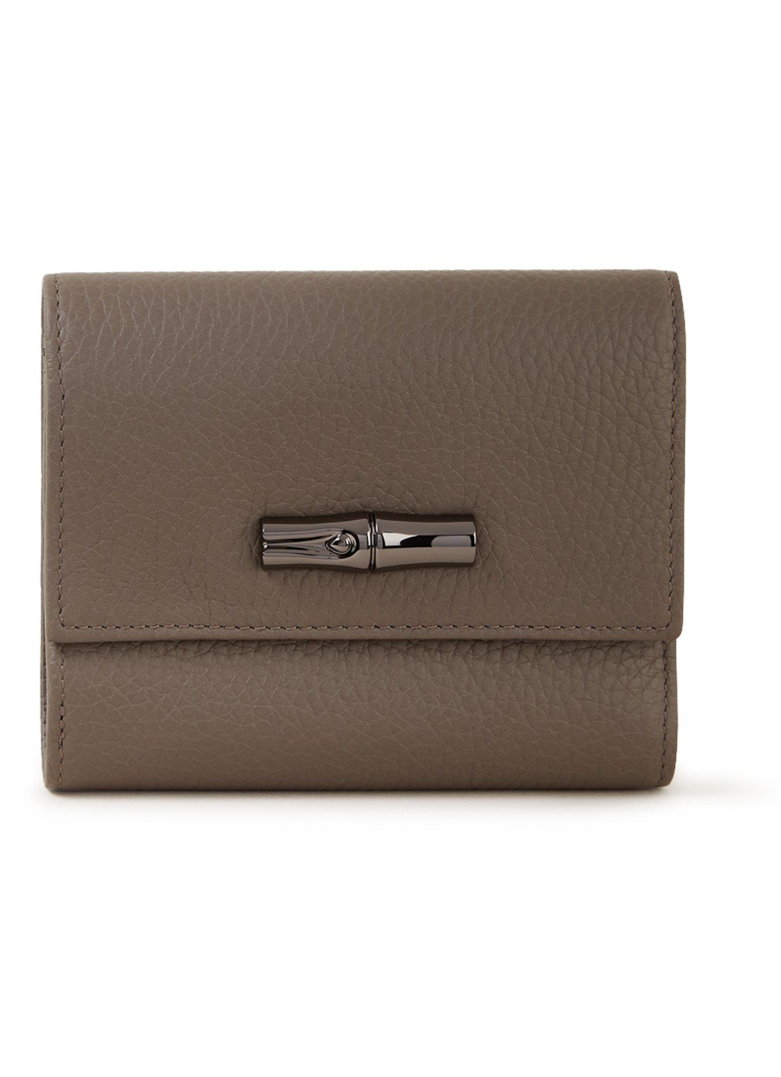 Longchamp Roseau Compact portemonnee van leer - voorkant grijs