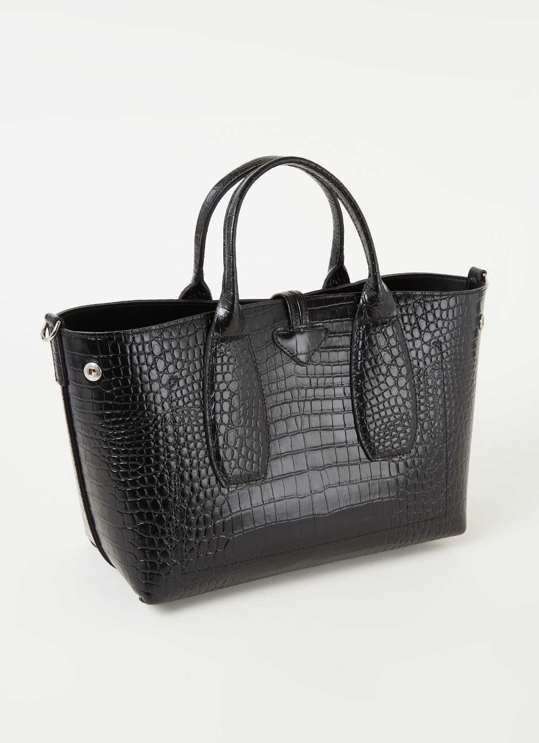 Longchamp Roseau handtas van leer met crocostructuur - achterkant 7 zwart
