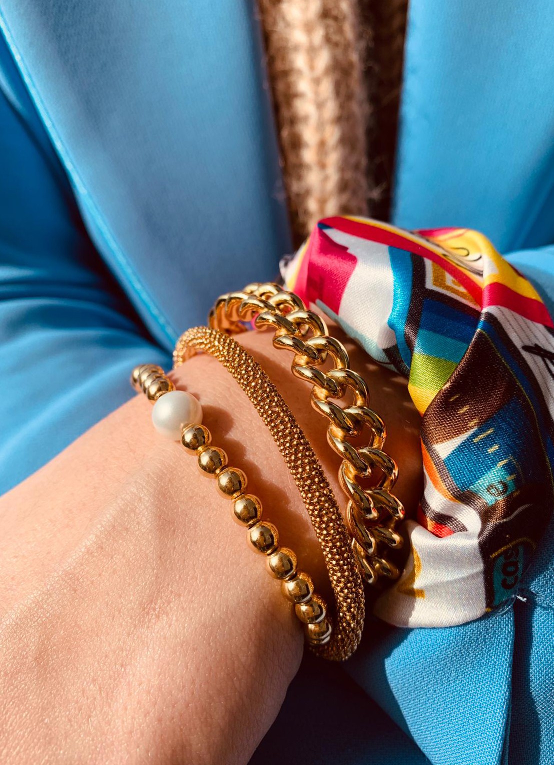LOTT. gioielli Elastic Pearl L armband met kralen - voorkant 2 goud