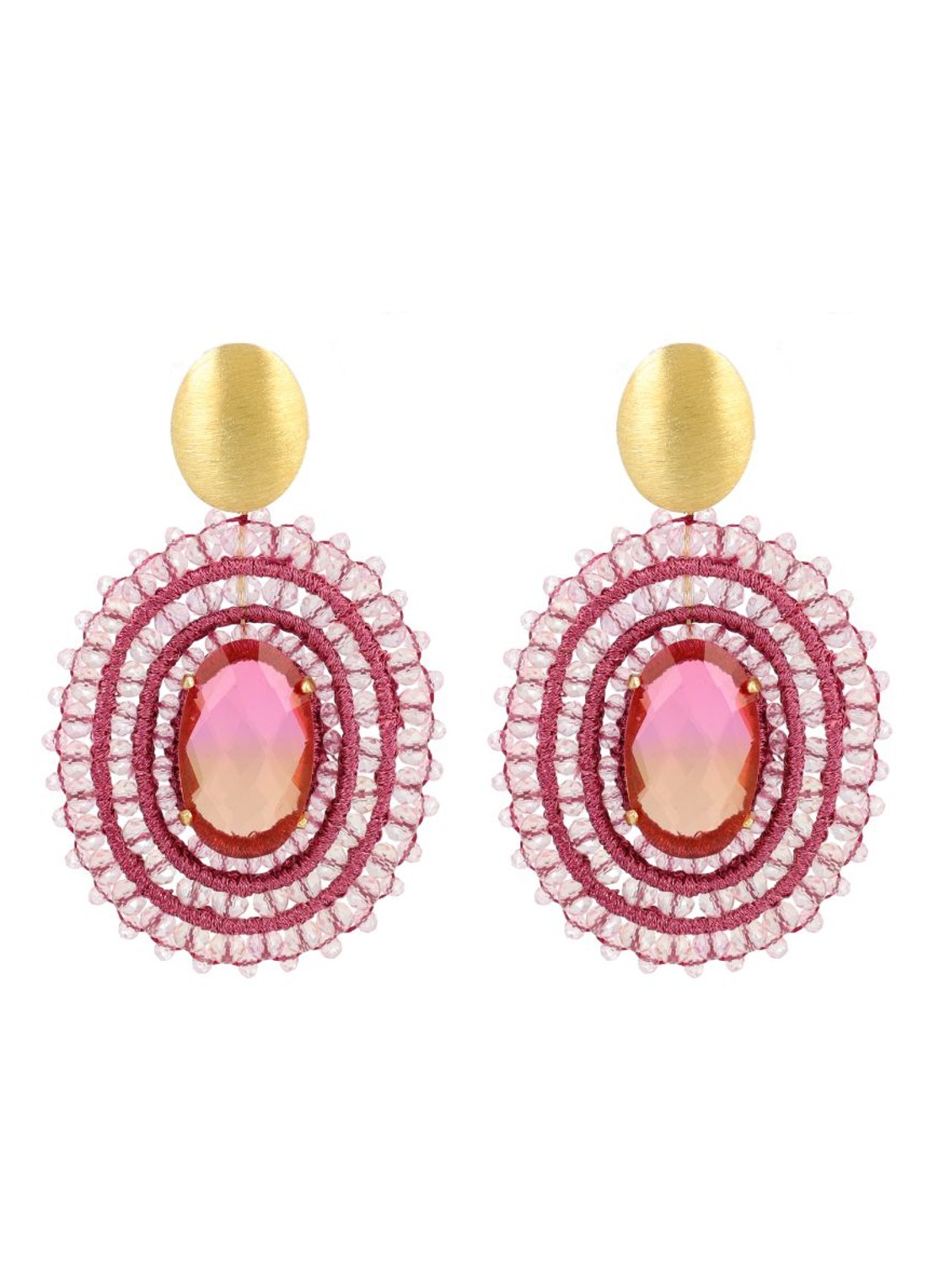 LOTT. gioielli Filled Oval 3 Rings with Stone L Jamie oorstekers verguld - voorkant oudroze