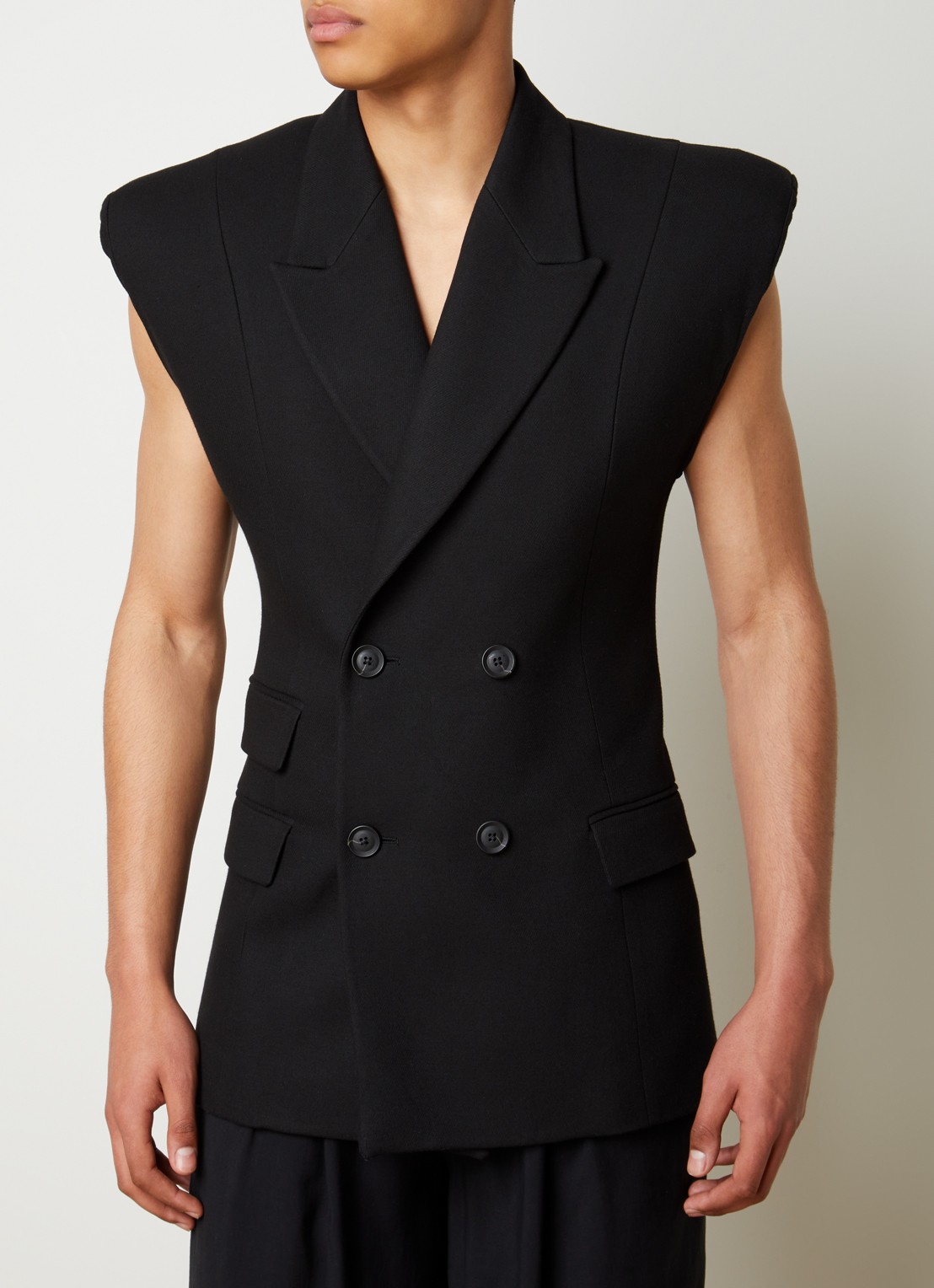 Louis Gabriel Nouchi Mouwloze double-breasted slim fit colbert in alpaca wolblend - detail 3 zwart