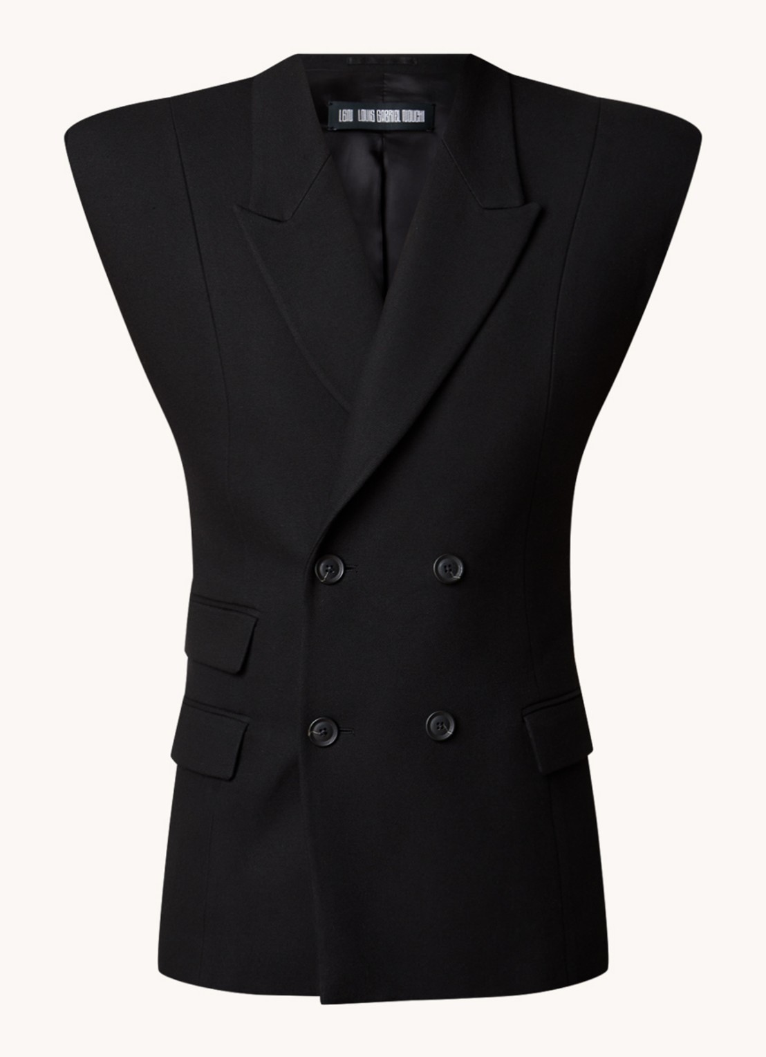 Louis Gabriel Nouchi Mouwloze double-breasted slim fit colbert in alpaca wolblend - voorkant zwart