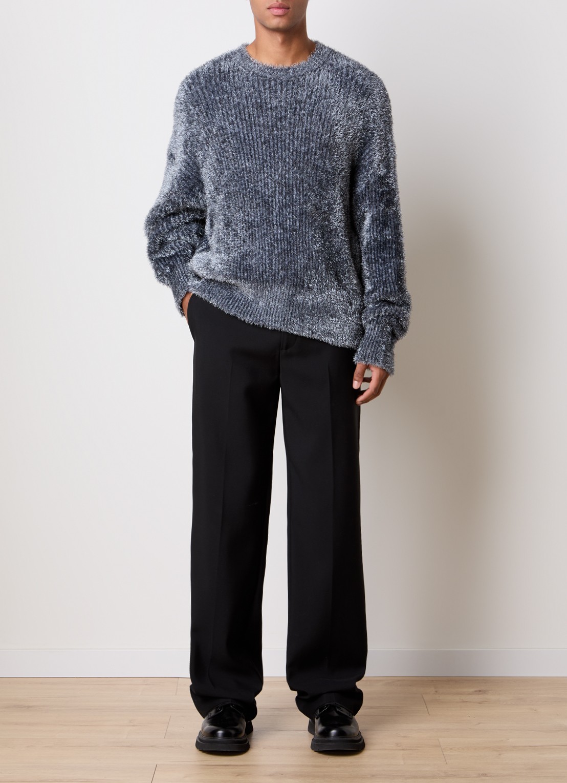 Louis Gabriel Nouchi Oversized grofgebreide trui met structuur - voorkant 5 grijs