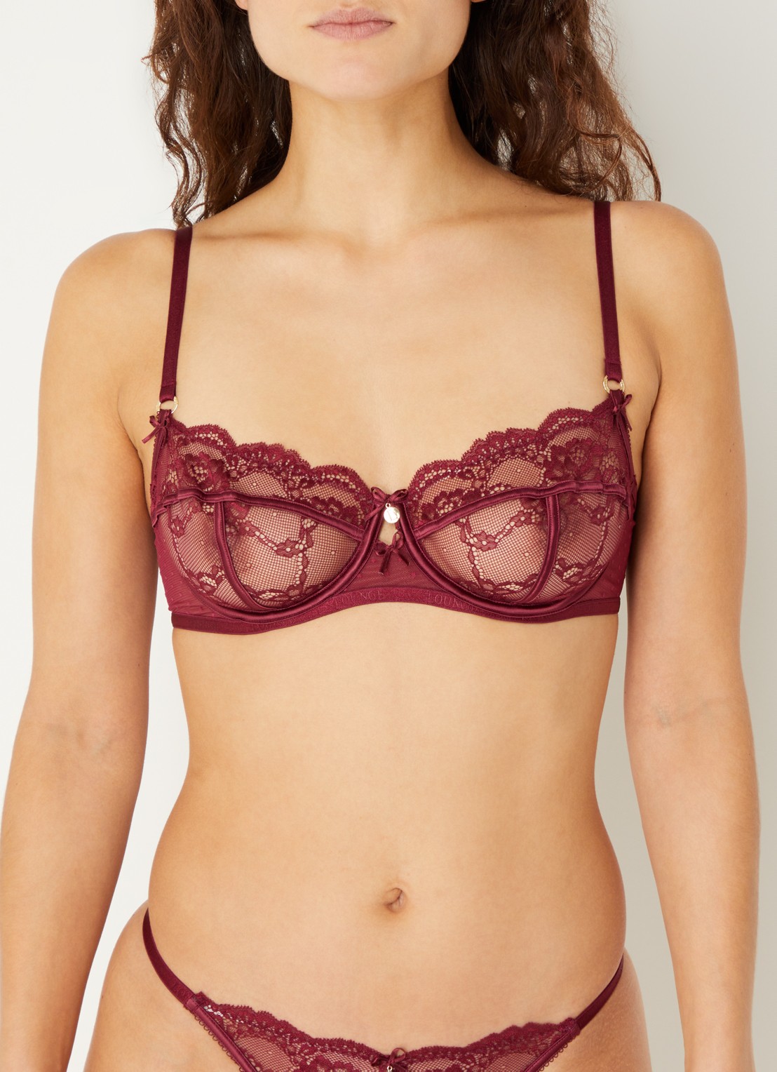 Lounge Adelyn beugel bh van mesh met borduring - detail bordeauxrood