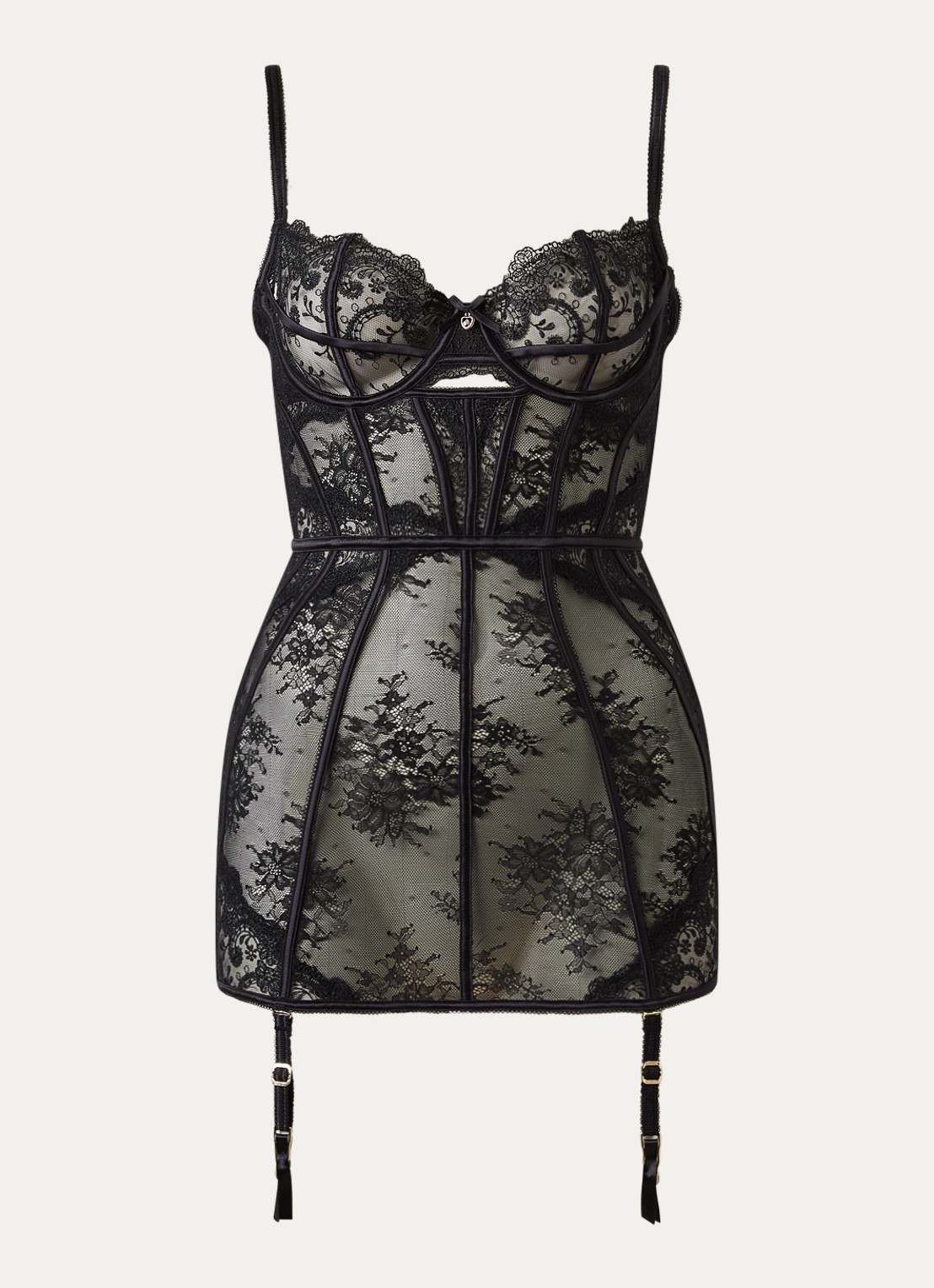 Lounge Arabelle body van mesh met borduring - voorkant zwart