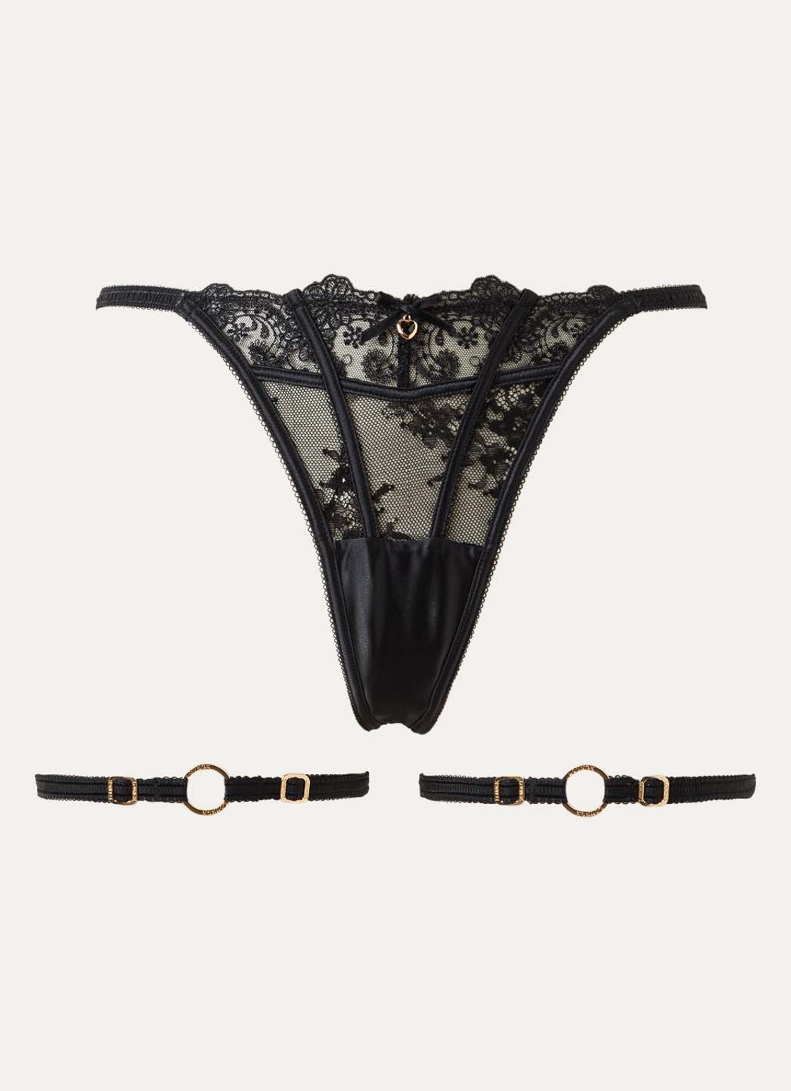 Lounge Arabelle string van mesh - voorkant 4 zwart