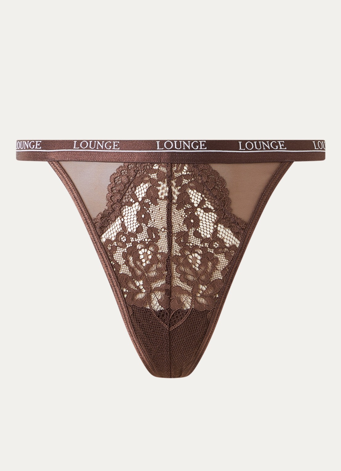 Lounge Blossom tanga met logoband - voorkant 4 bruin