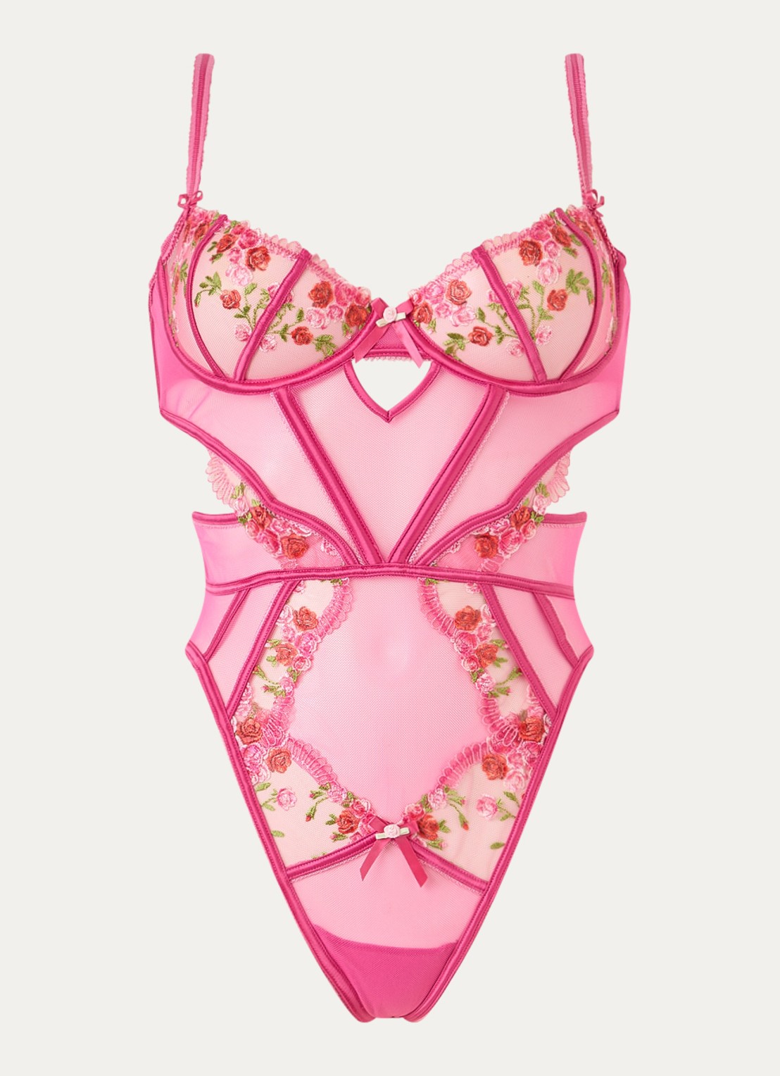 Lounge Camellia body van mesh met bloemborduring - voorkant 2 roze