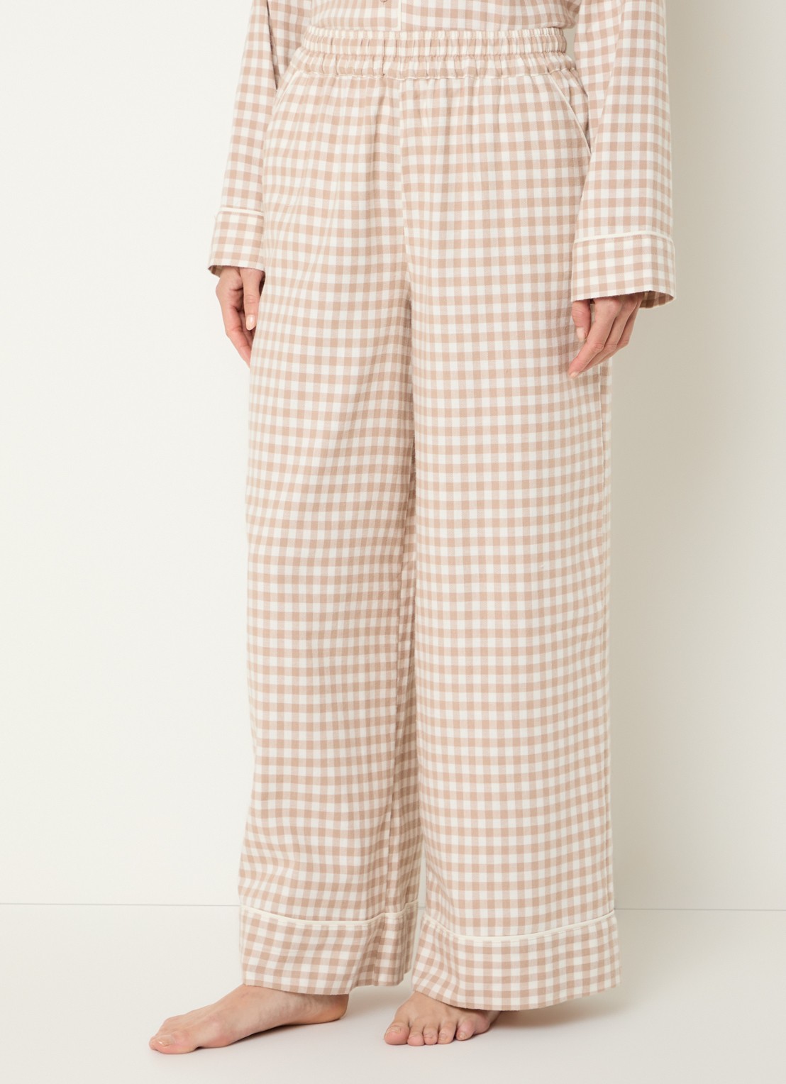 Lounge Gingham pyjamabroek met ruitdessin - detail beige