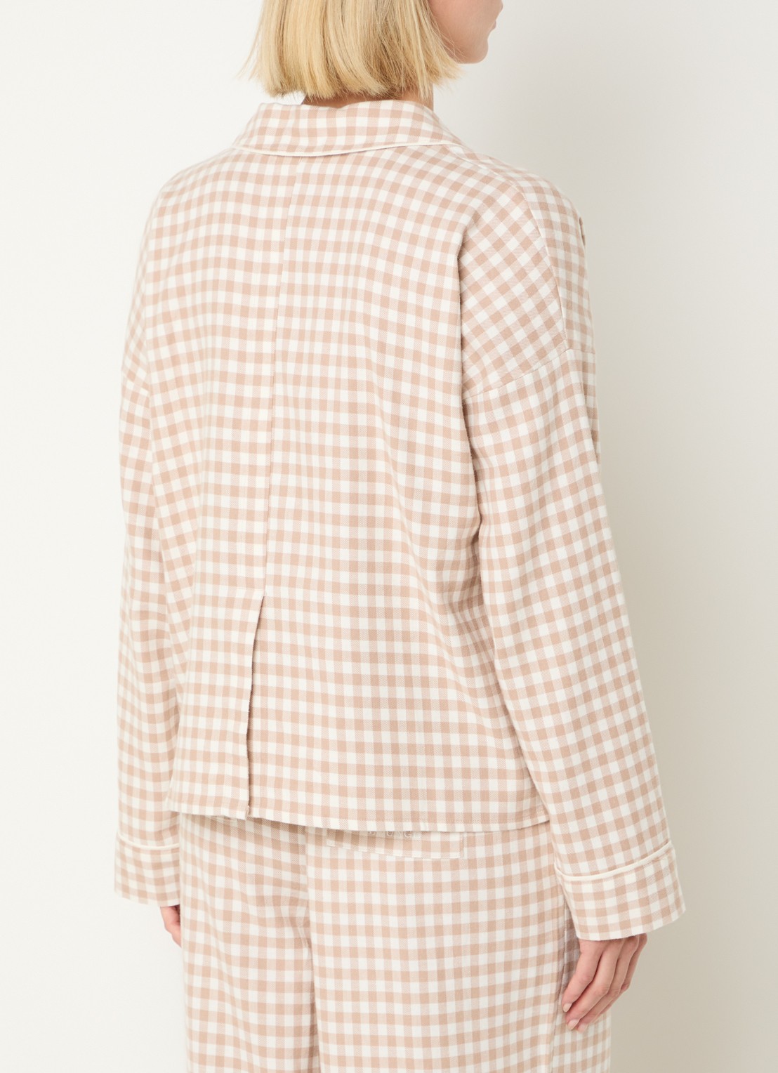 Lounge Gingham pyjamatop met ruitdessin - achterkant 3 beige