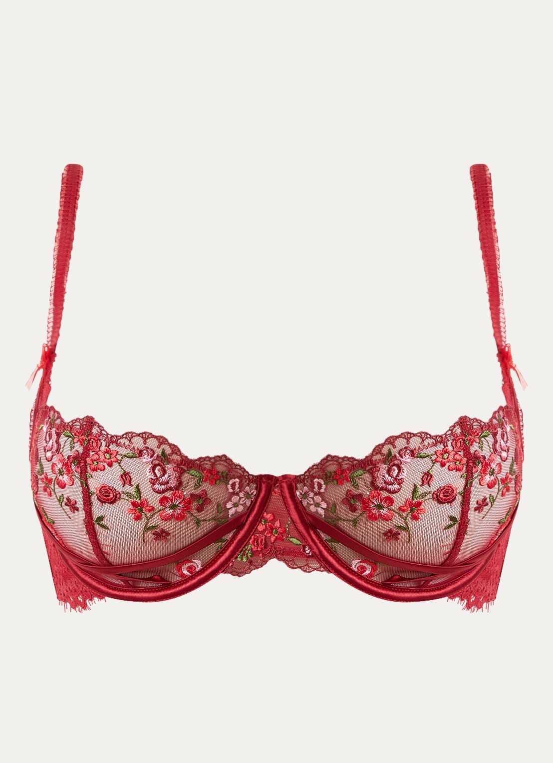 Lounge Giselle balconette bh van mesh met bloemborduring - voorkant donkerrood