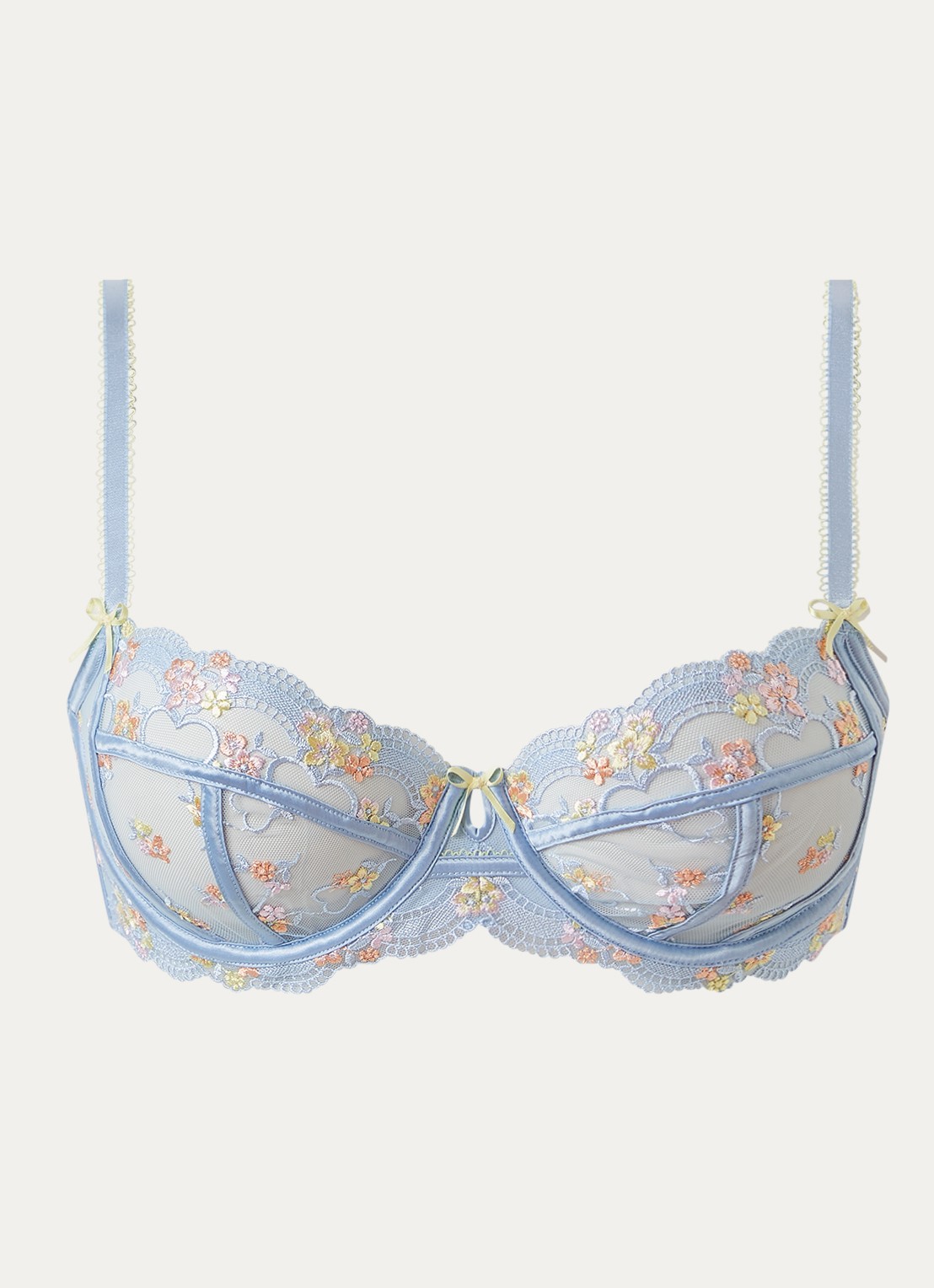 Lounge Lyra beugel bh van mesh met bloemborduring  - voorkant lichtblauw