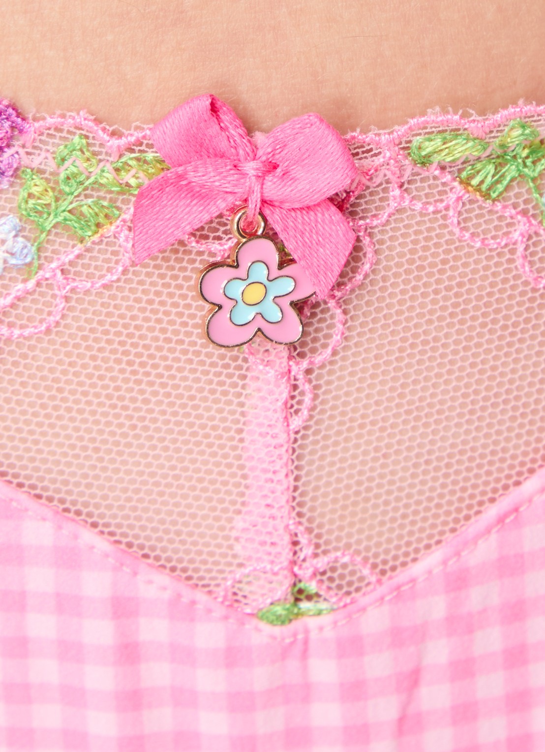 Lounge Melody tanga met ruitdessin en mesh - detail 3 roze