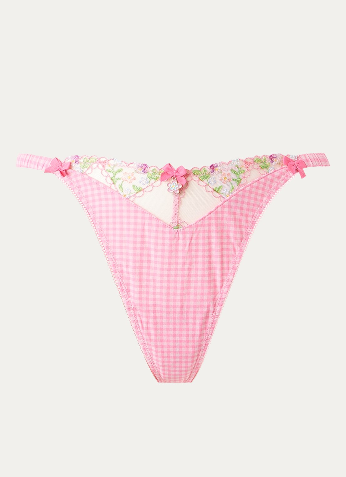 Lounge Melody tanga met ruitdessin en mesh - voorkant 4 roze