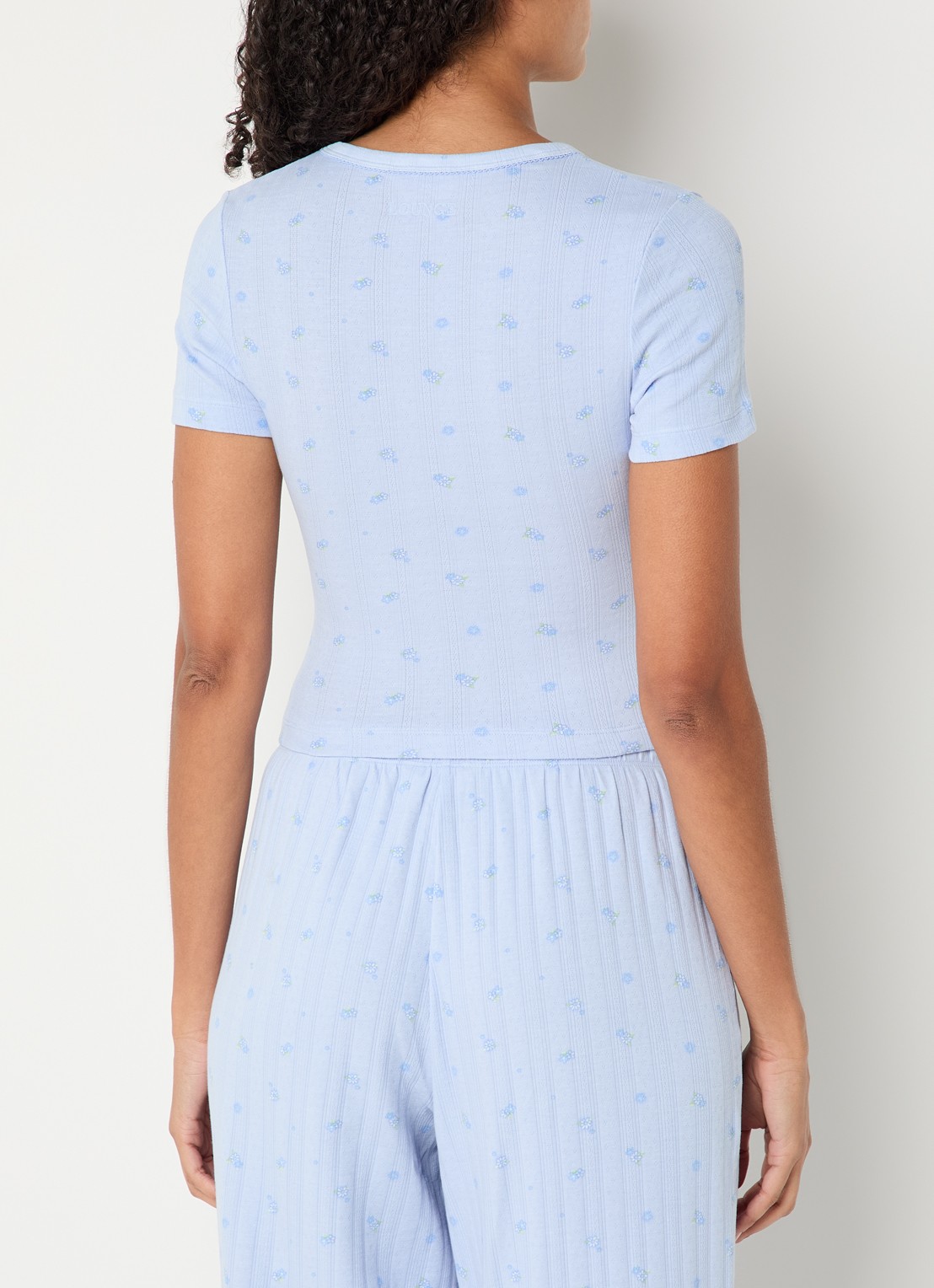 Lounge Pointelle pyjama top met bloemenprint - achterkant 4 blauw