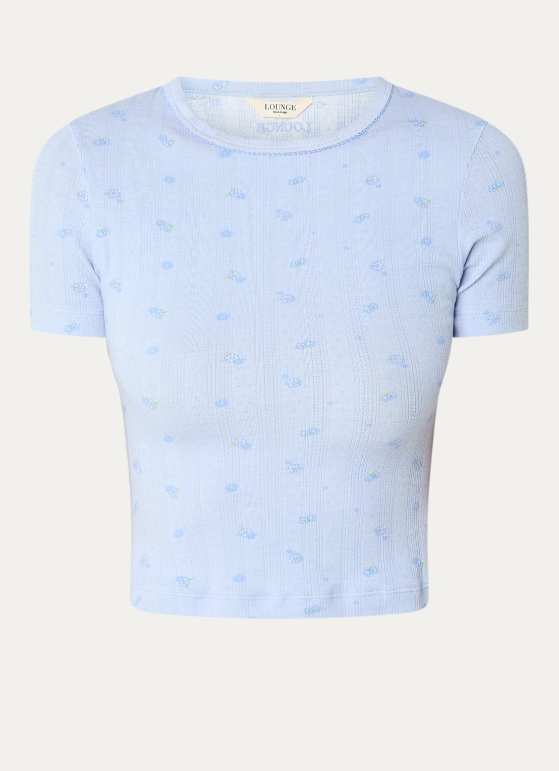 Lounge Pointelle pyjama top met bloemenprint - voorkant 2 blauw