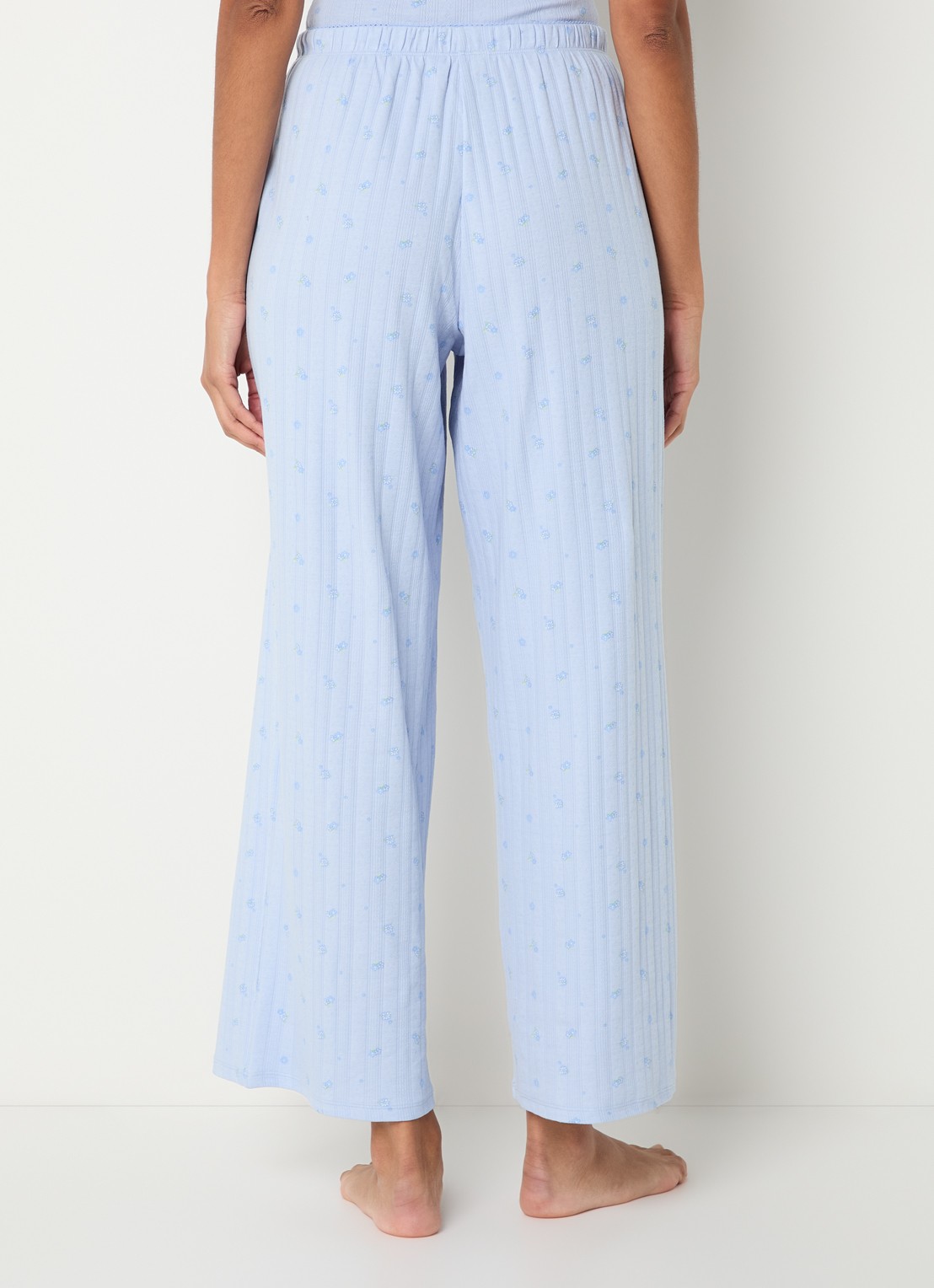 Lounge Pointelle pyjamabroek met bloemenprint - achterkant 2 blauw