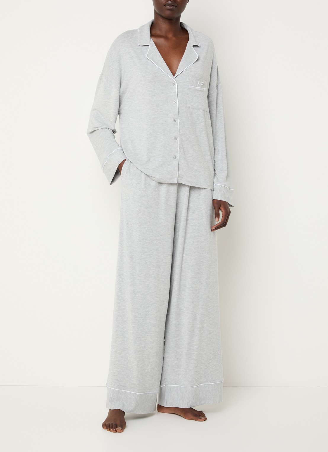 Lounge Pyjamabroek met logo - voorkant 2 grijs