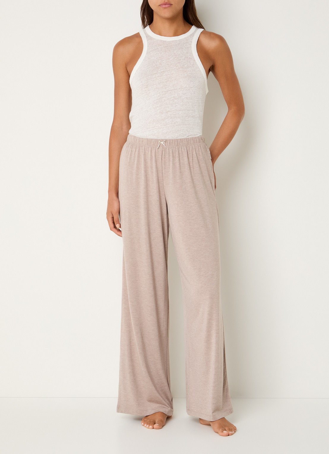 Lounge Pyjamabroek met strikdetail - voorkant 2 bruin