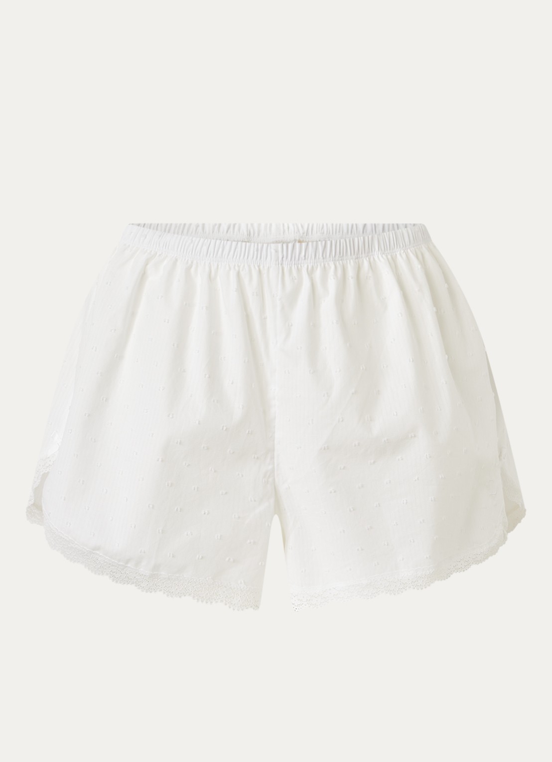 Lounge Pyjamashorts met kant - voorkant gebroken wit