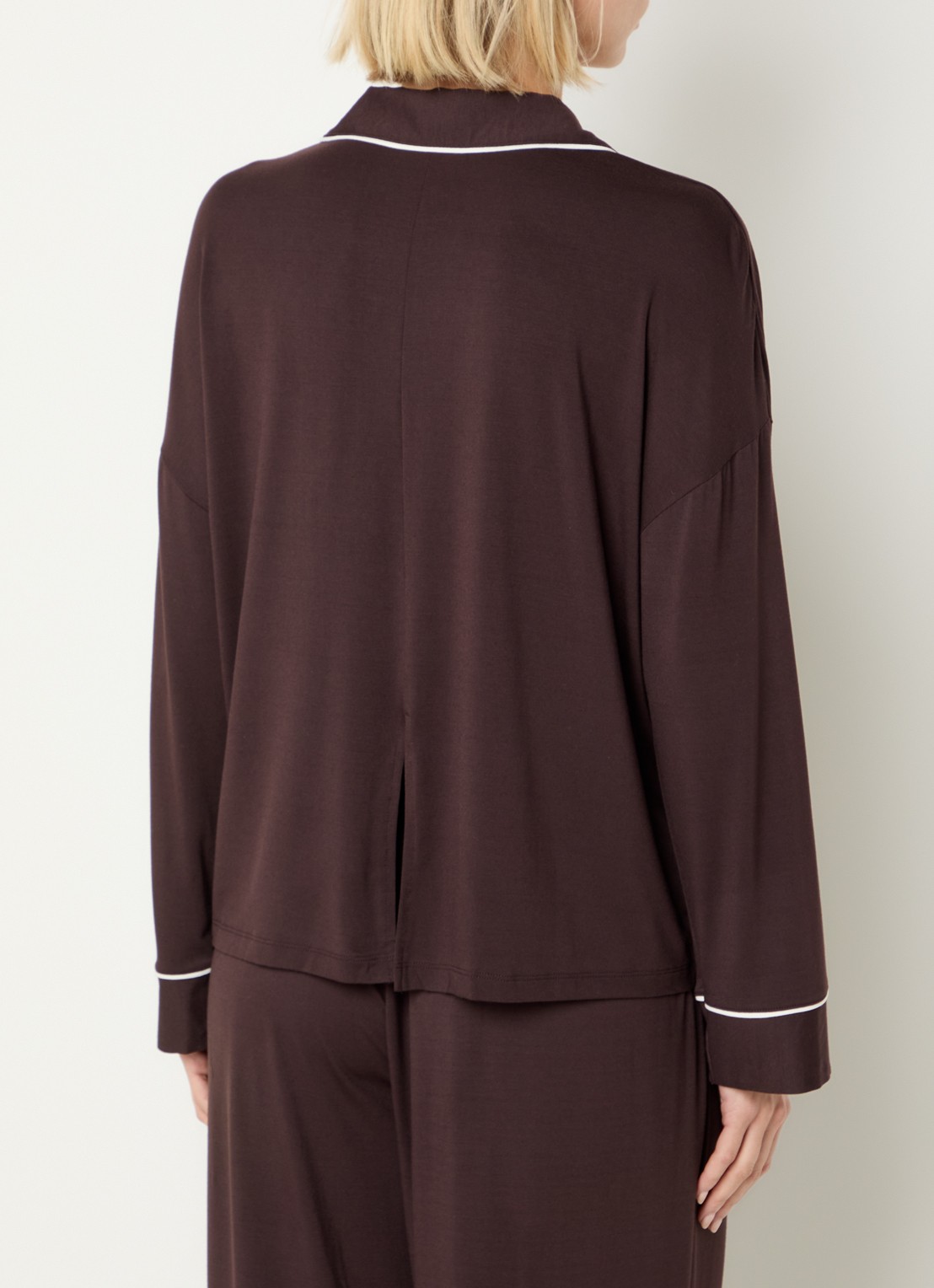 Lounge Pyjamatop met contrasterende bies - achterkant chocoladebruin