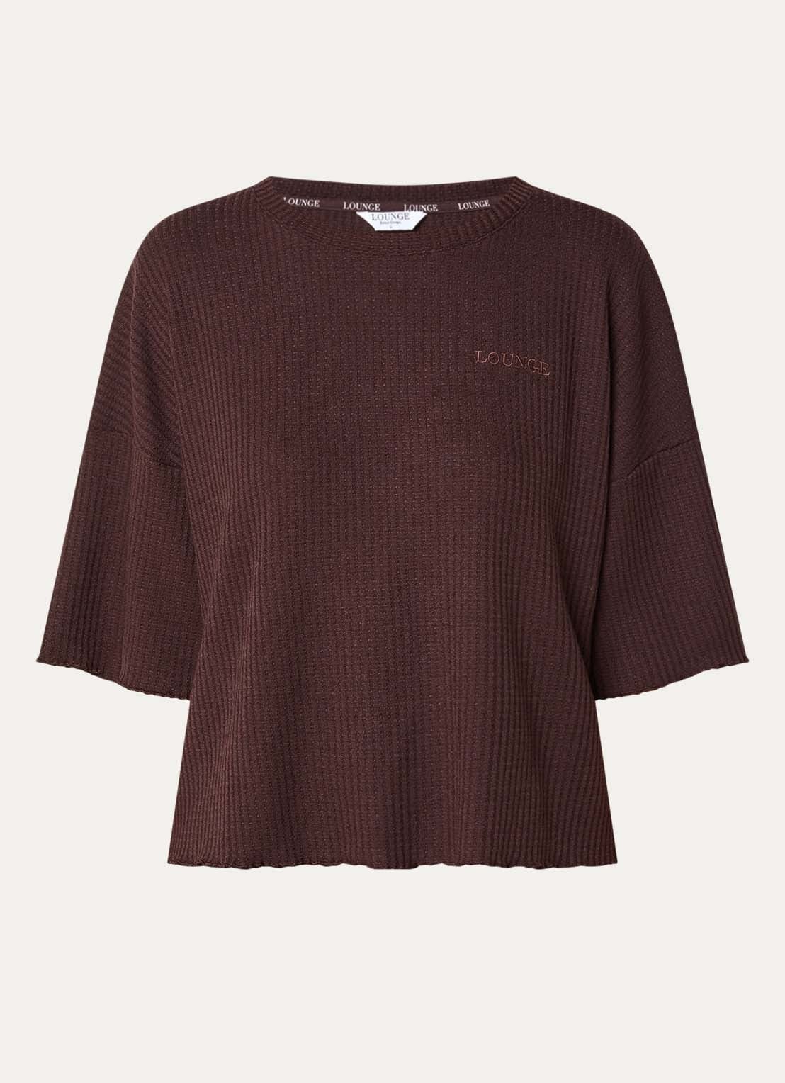 Lounge Pyjamatop met logo - voorkant 2 donkerbruin