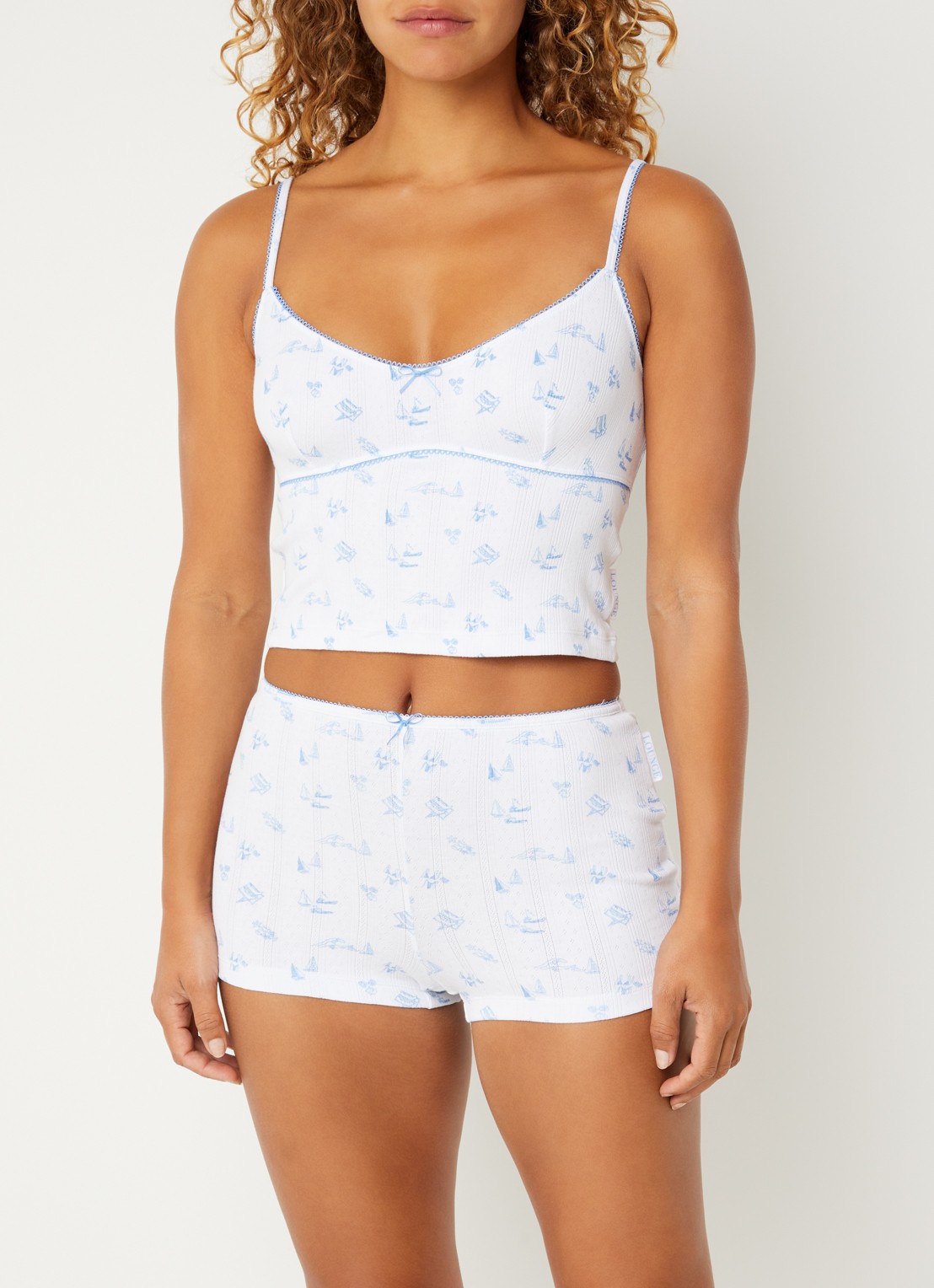 Lounge Pyjamatop met print - detail 4 wit