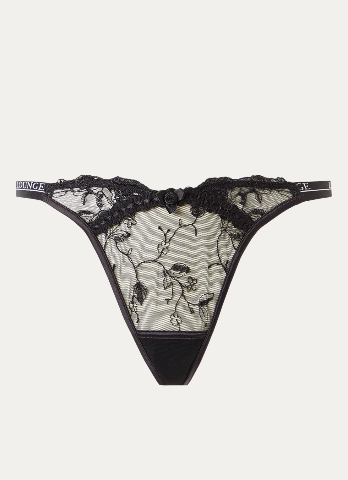 Lounge Reveal tanga van mesh met logoband - voorkant 3 zwart