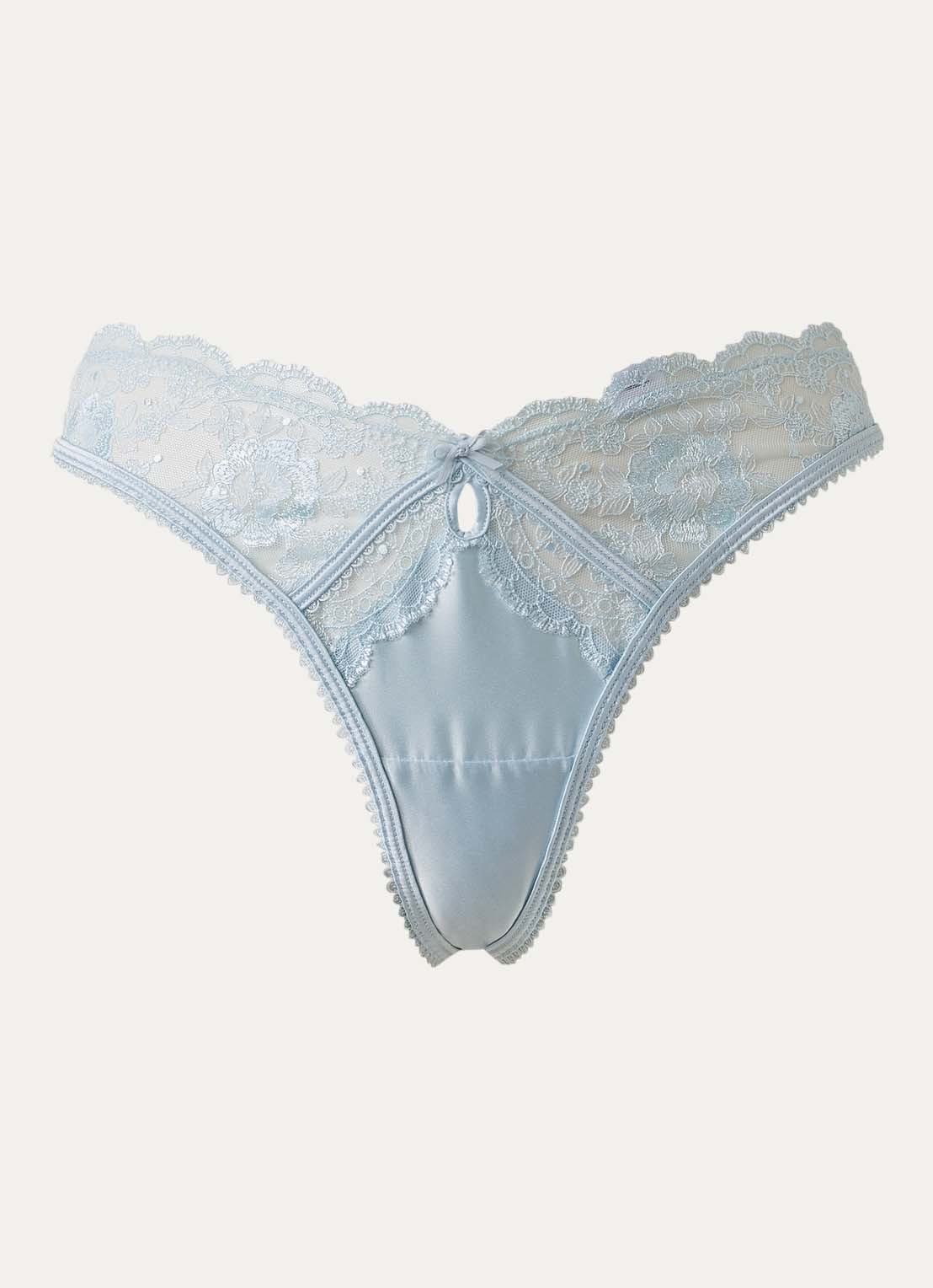 Lounge Scandal string van satijn met kant - voorkant 2 blauw