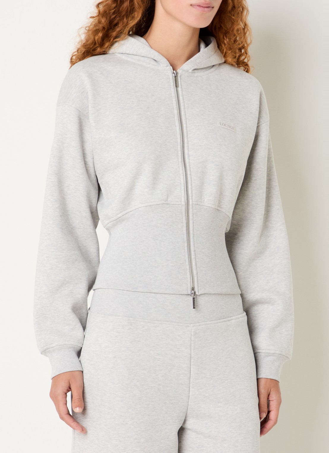 Lounge Sweatvest met logo en capuchon - detail grijs