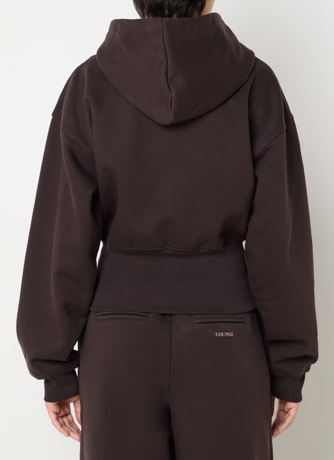 Lounge Sweatvest met logo en capuchon - achterkant chocoladebruin