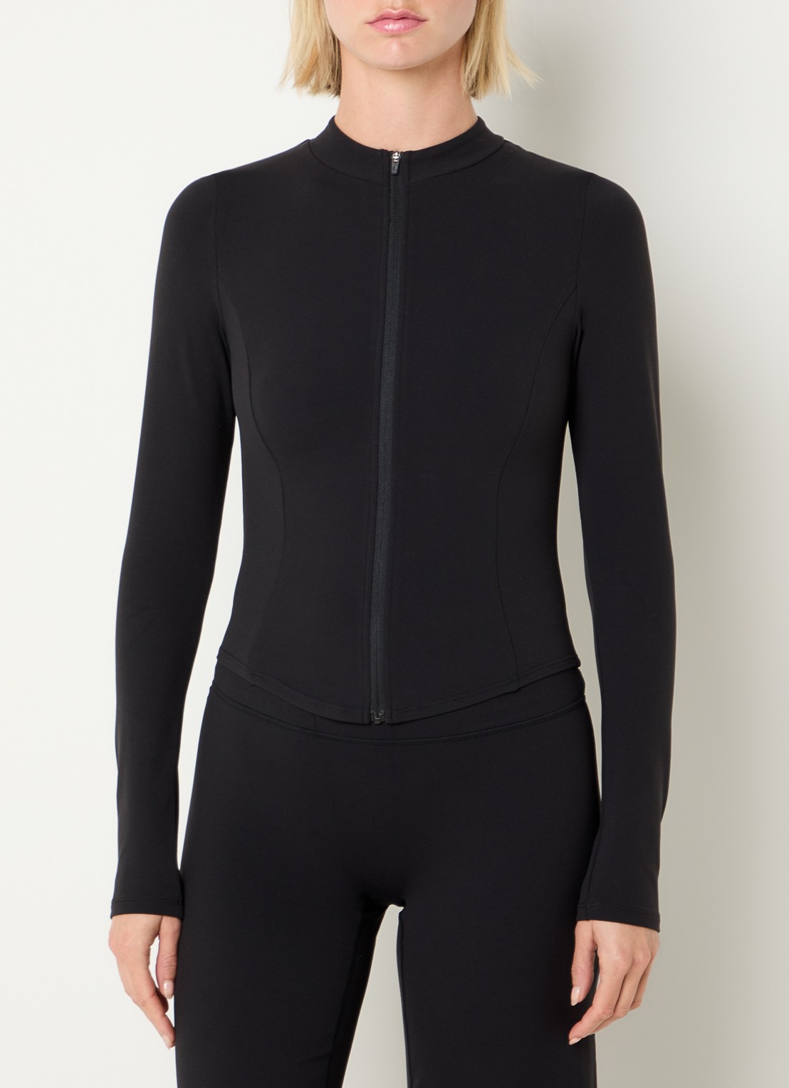 Lounge Sweatvest met opstaande kraag - detail zwart