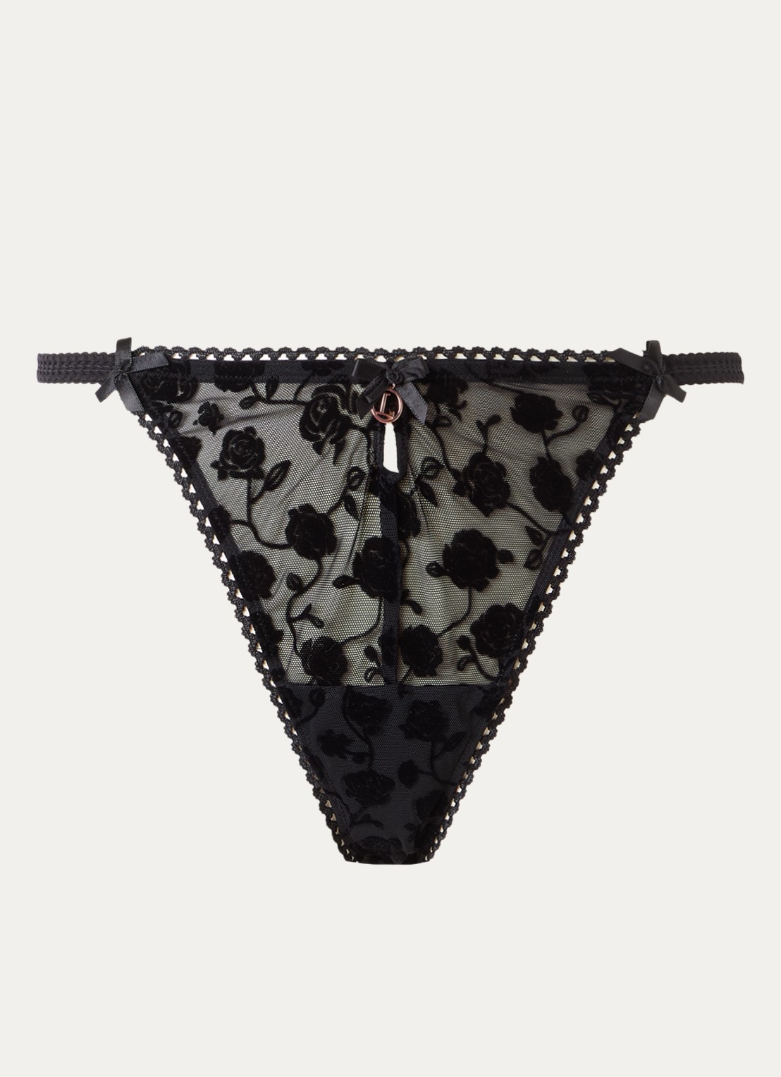 Lounge Tanga van mesh met flockprint - voorkant zwart