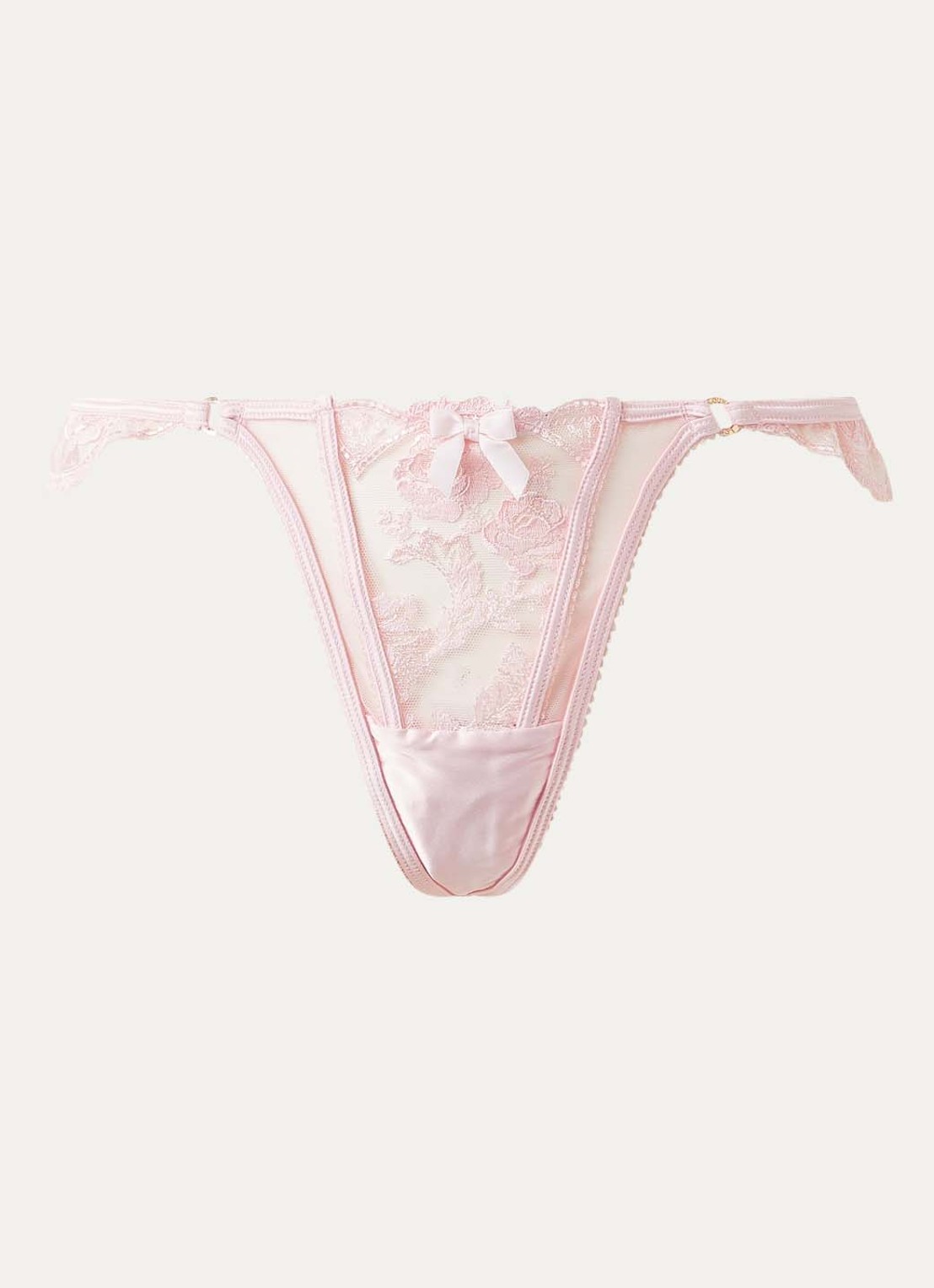 Lounge Tease string van kant met satijn - voorkant 4 lichtroze