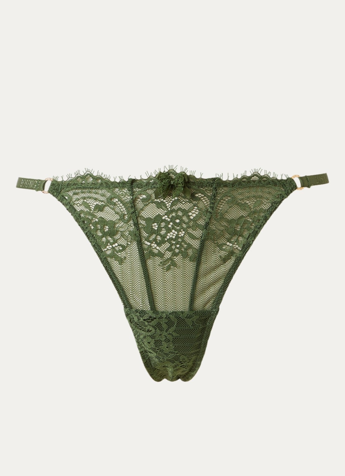 Lounge Tempt string van kant - voorkant legergroen