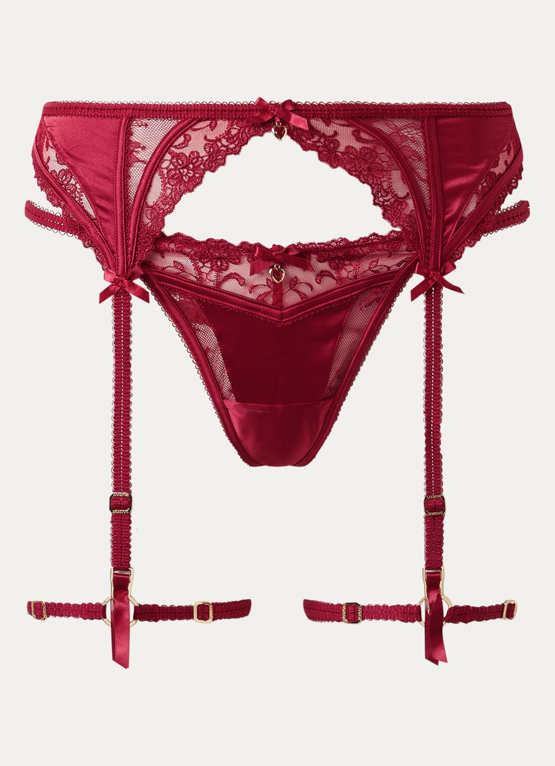 Lounge Valentina jarretels van satijn met mesh - voorkant 4 donkerrood
