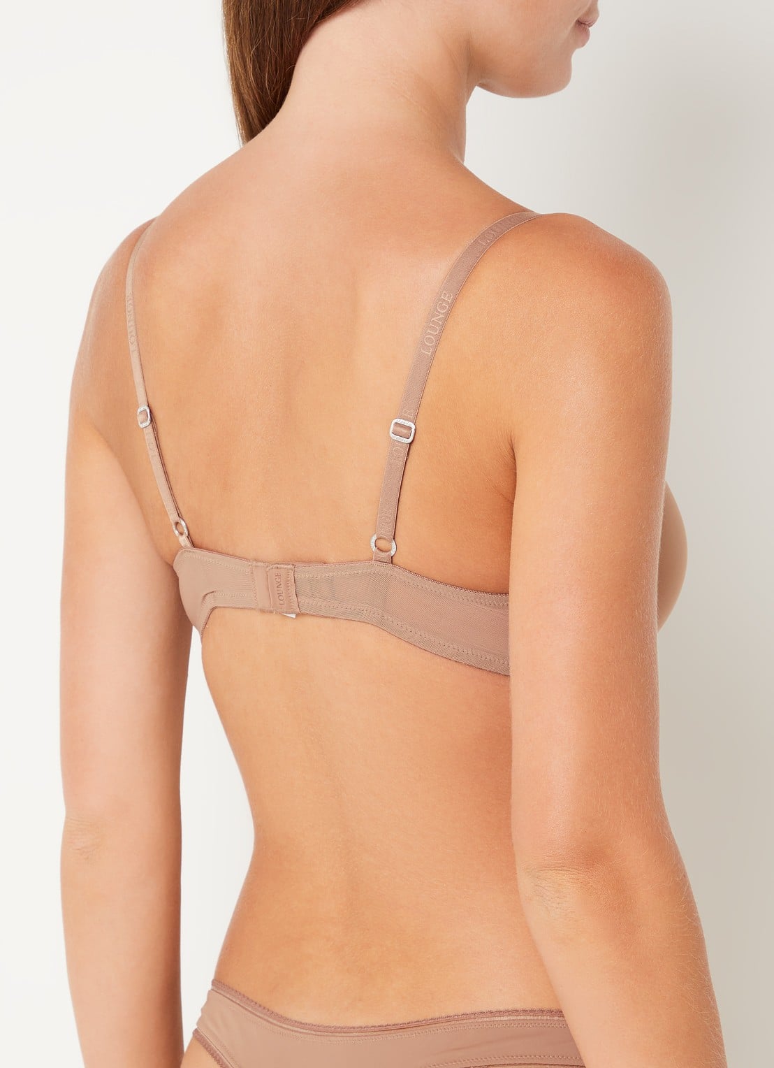 Lounge Voorgevormde T-shirt bh met mesh en borduring - achterkant lichtbruin