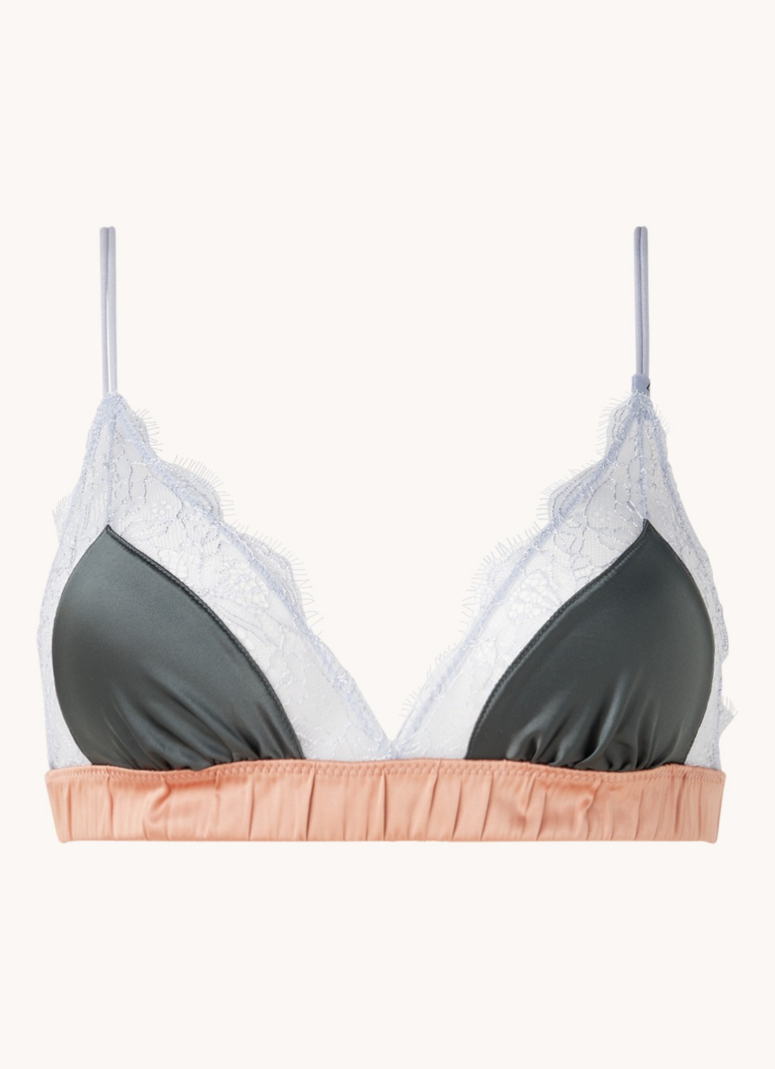 Love Stories Love Lace bralette van satijn met kant - voorkant olijfgroen