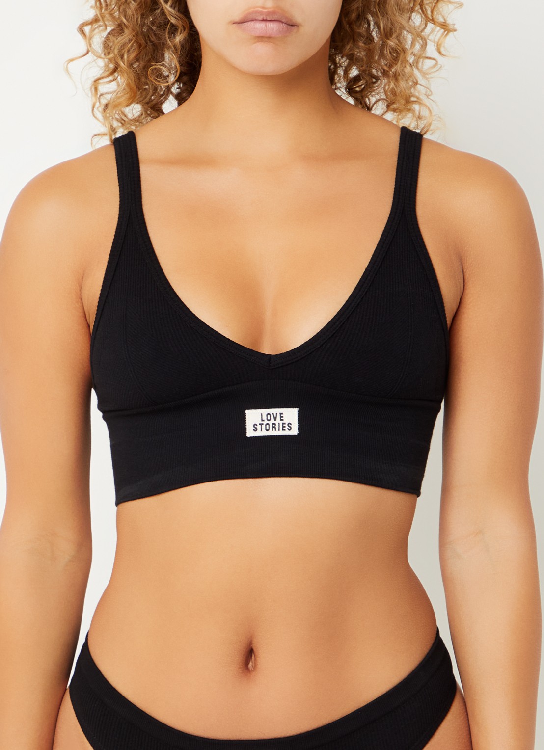 Love Stories Posey ribgebreide bralette met logo - detail 4 zwart