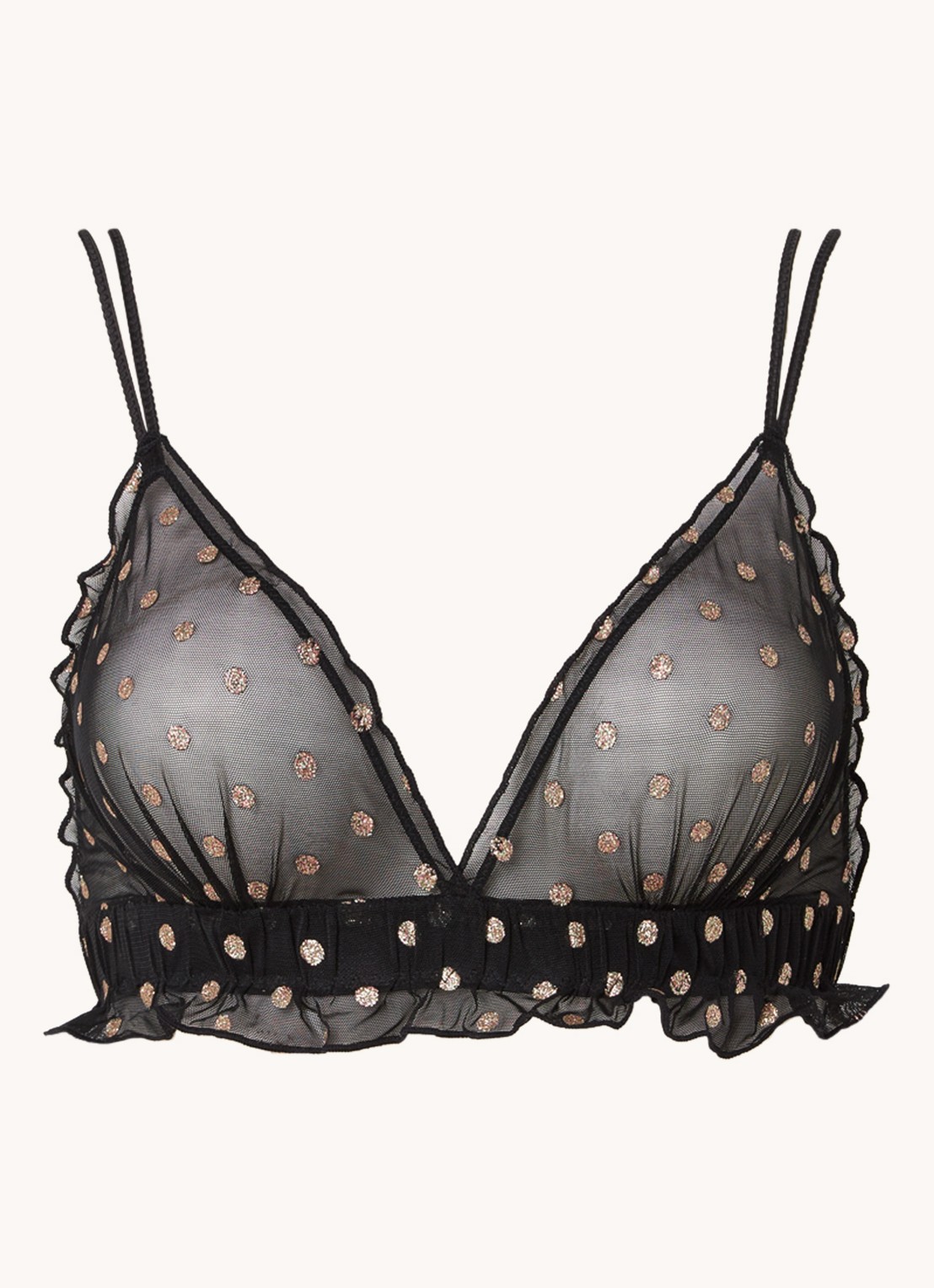 Love Stories Reggipetto bralette van mesh met stippenprint - voorkant zwart