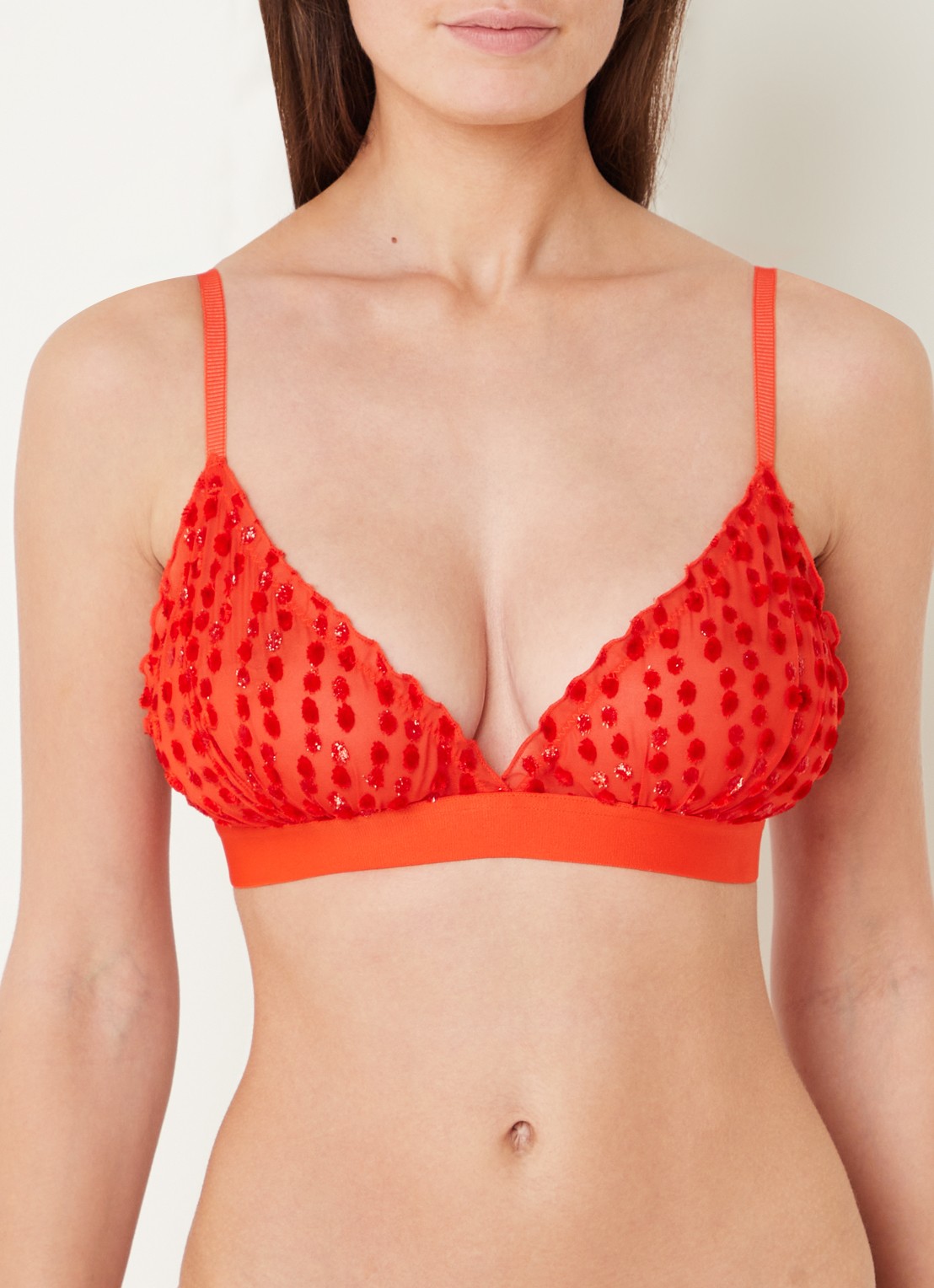 Love Stories Reggipetto bralette van mesh met stippenprint - detail 2 steenrood