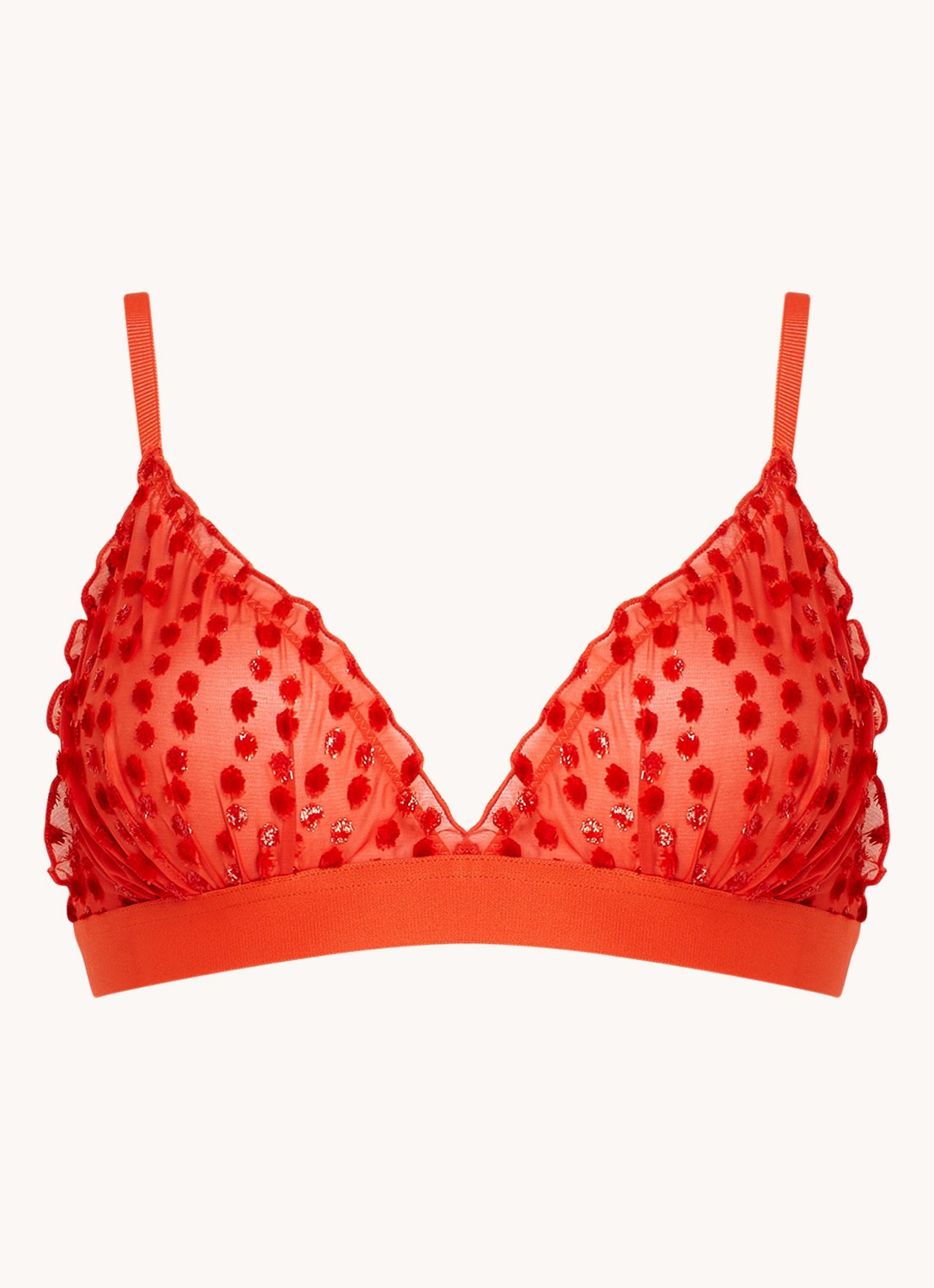 Love Stories Reggipetto bralette van mesh met stippenprint - voorkant steenrood