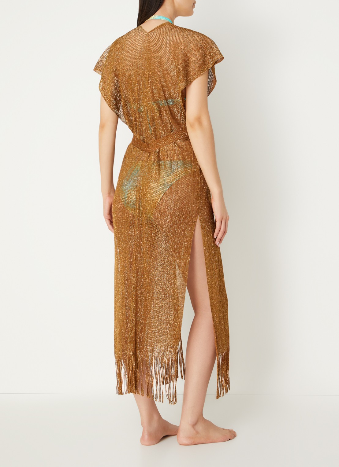 Luli Fama Kaftan met ceintuur en lurex - achterkant 4 goud