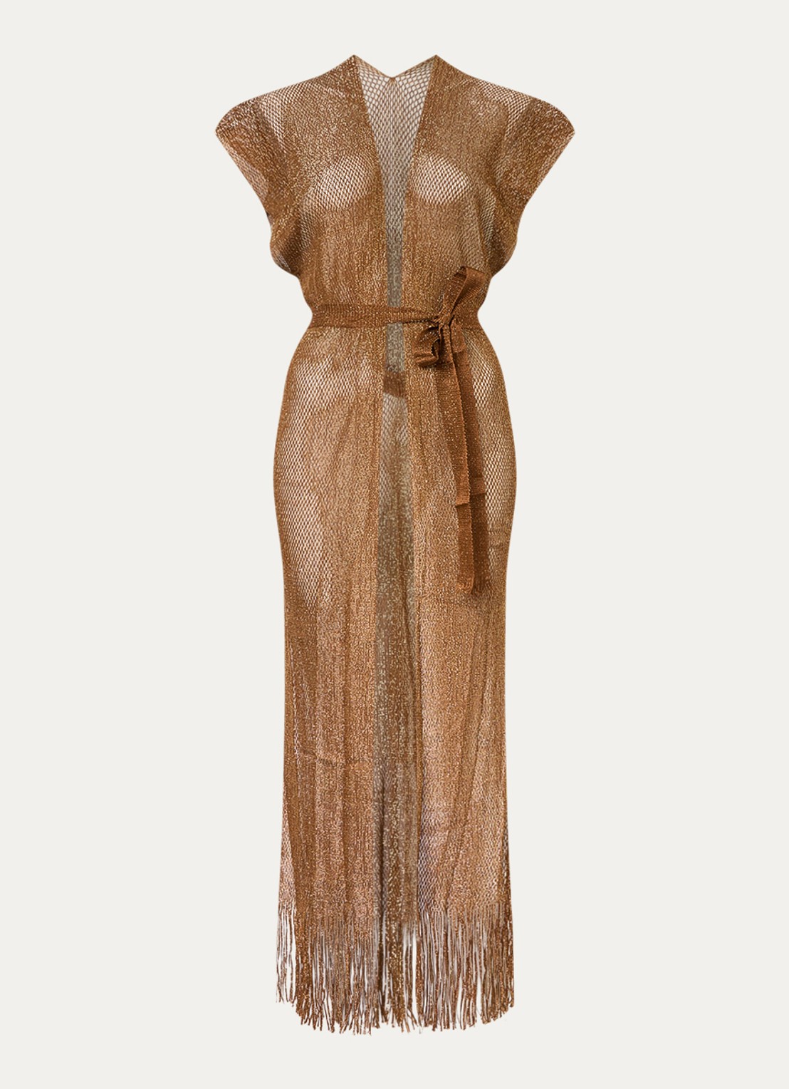 Luli Fama Kaftan met ceintuur en lurex - voorkant goud